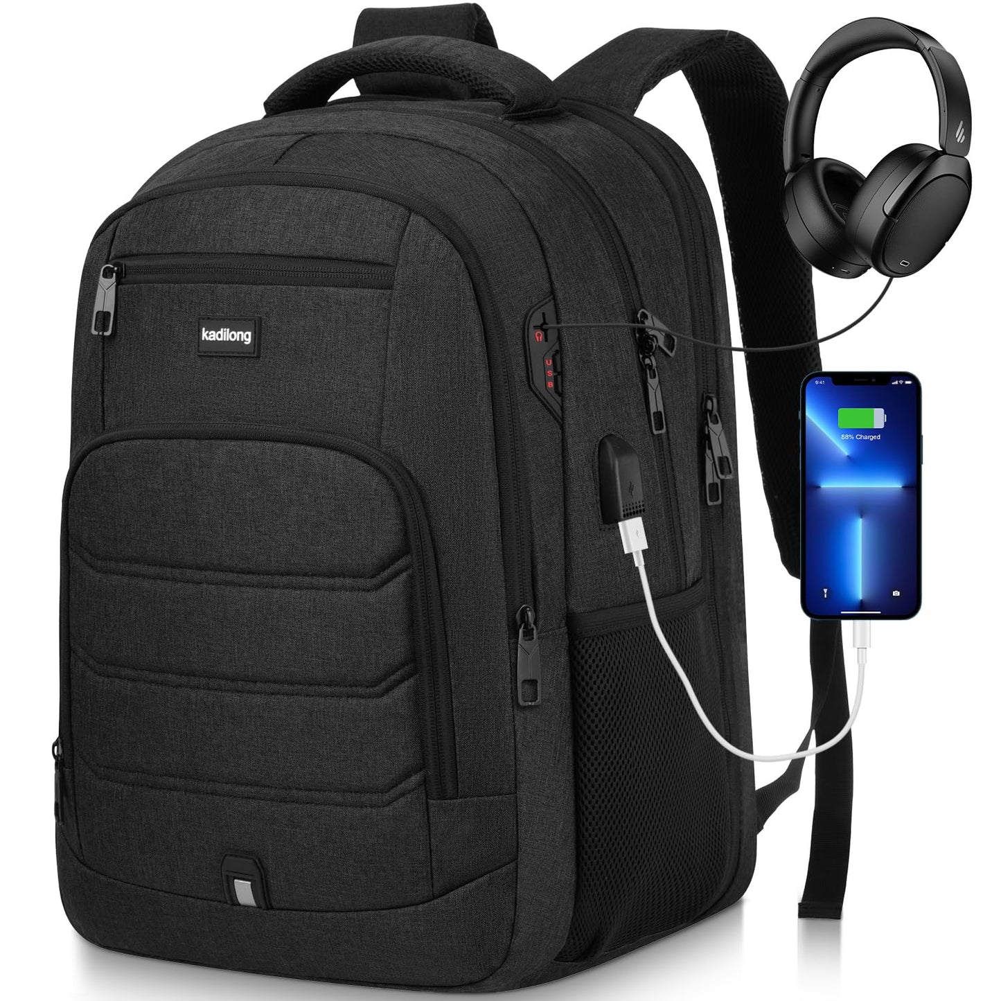 Laptop Backpack Men School Backpacks for Teen Boys Business Travel Anti Theft Book Bag with USB Charging Port,Water Resistant College Computer Bag Fits 15.6 Inch Notebook for Teenage,Black