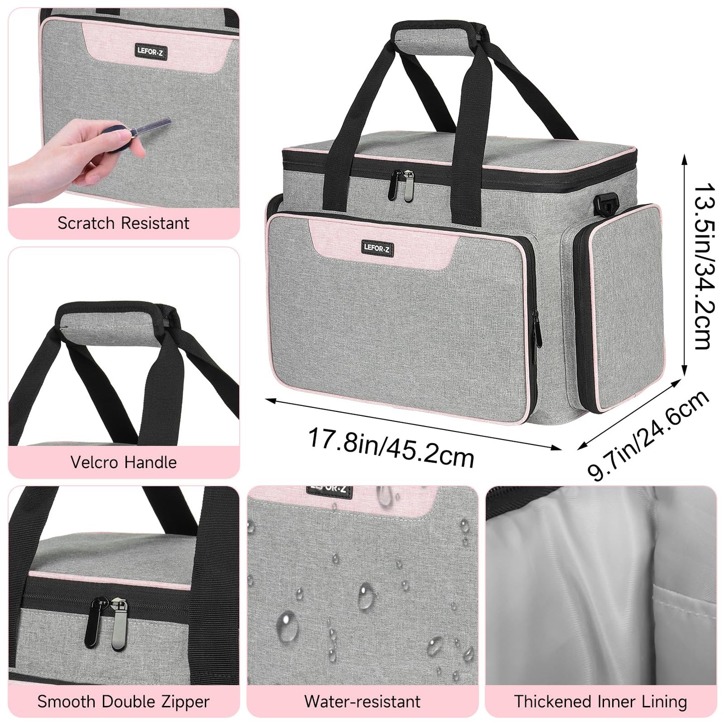 Sewing Machine Carrying Case Bag Compatible with Most Standard Singer,Brother,Janome with Multiple Storage Pockets,Universal Travel Tote Bag with Shoulder Strap for Sewing Machine and Supplie,Grey