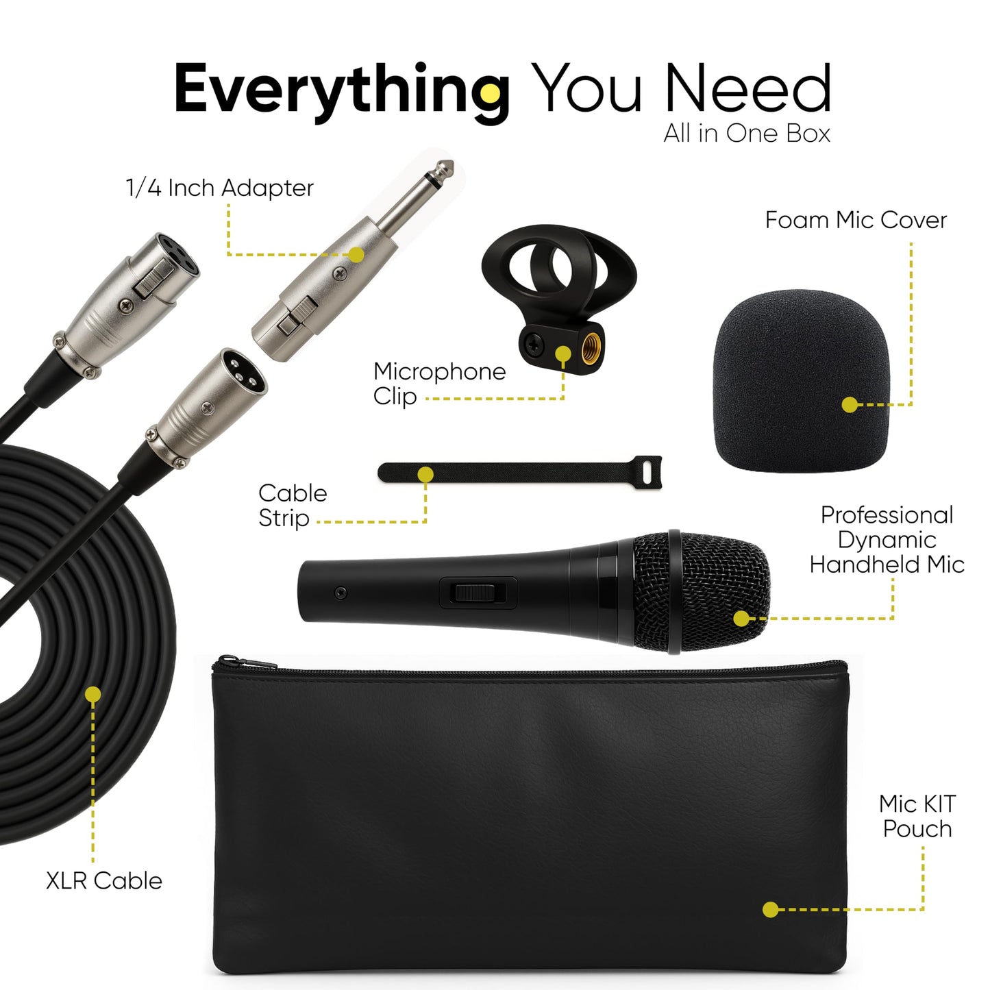 Bowens Dynamic Microphone – Wired Handheld XLR Mic with 15ft Cable, Professional Vocal Microphone for Singing, Karaoke, Podcasting, PA Systems, and Studio Recording Microfono