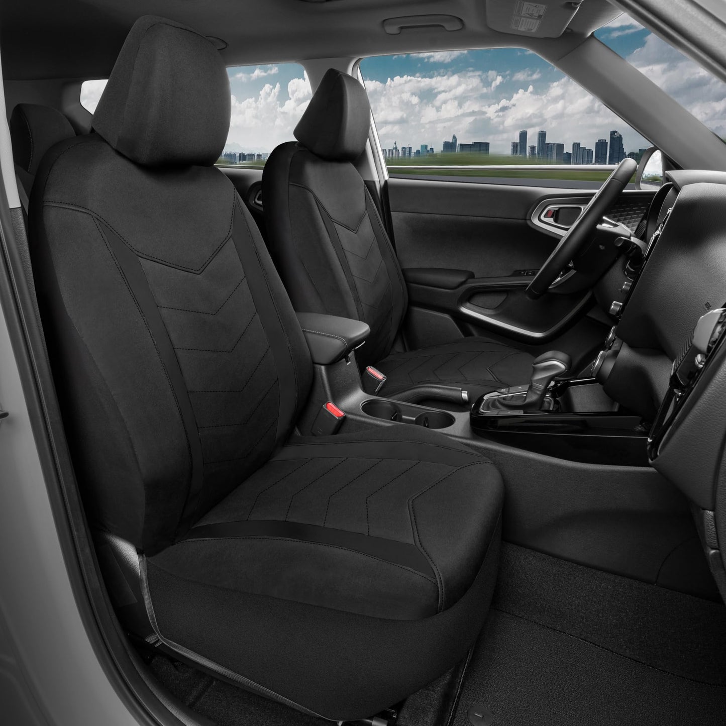Motor Trend SpillGuard Seat Covers for Cars Trucks SUV – Black Seat Covers with Waterproof Neoprene Lining, Automotive Car Seat Covers for Front Seats Only, Forros para Asientos de Carro