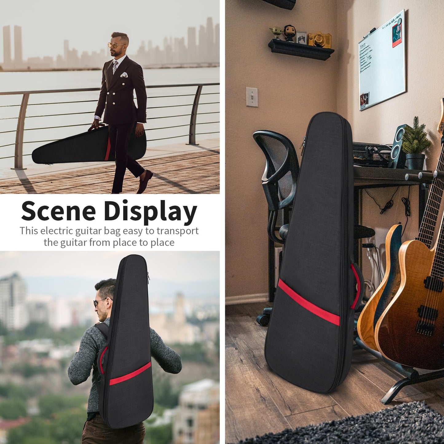 Muscab Electric Guitar Bag 11mm Thick Padded Electric Guitar Gig Bag, 39 Inch Electric Guitar Case Backpack with Neck Strap and Pocket, Black