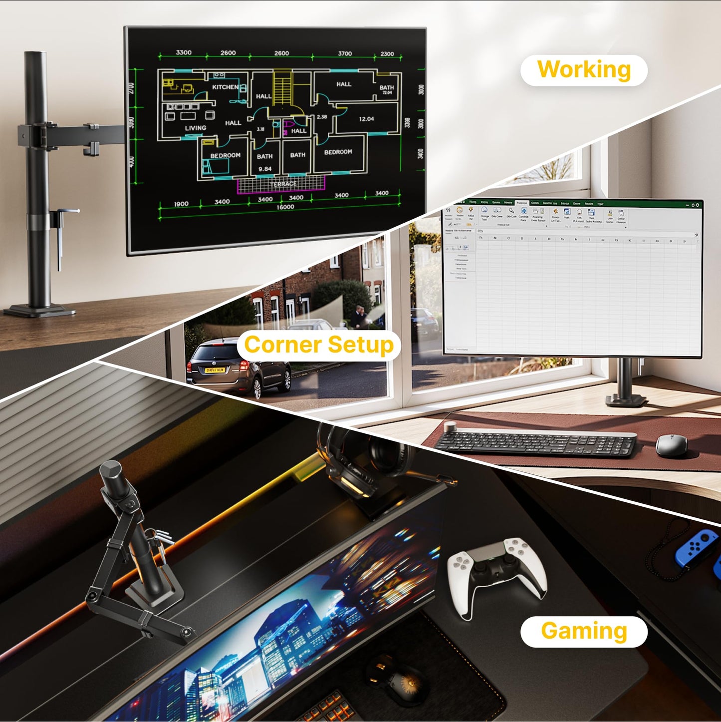 monTEK Single Long Monitor Mount for 17-32 inches Screen, Fully Adjustable Articulating Desk Monitor Stand up to 22lbs Capacity, Computer Mount with C Clamp and Grommet Base, Max VESA 100x100mm