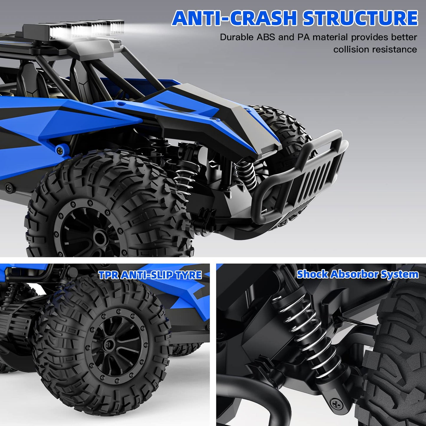 ACAMMZAR AT2 Remote Control Cars for Kids, 1:16 20+Km/h High Speed Off Road RC Car, All Terrains 2WD RC Trucks Vehicle, with 2 Batteries 50+min Play Time for Adults Boys 8-12