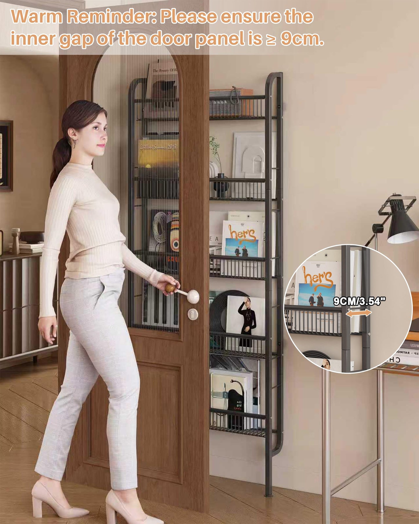 UMDONX Narrow Metal Storage Shelf Behind Door Organizer 5 Tier, Bookshelf Bookcase Book Rack Bathroom Shelving Unit Multifunctional (Black 62x9x160cm)