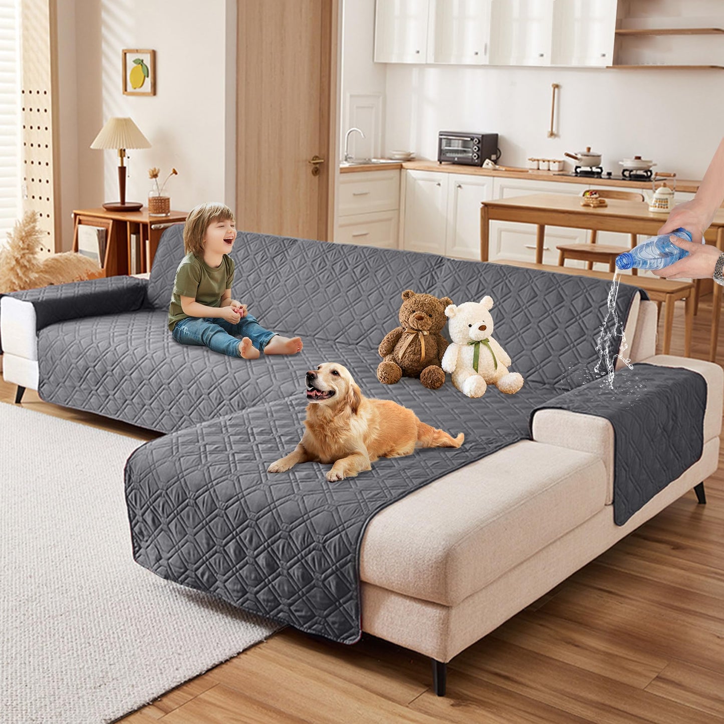 Sofa Slipcover, L Shape Sofa Cover Sectional Couch Cover Dark Grey Sofa Cover Furniture Protector Cover for Pets Kids Children Dog Cat (Small)