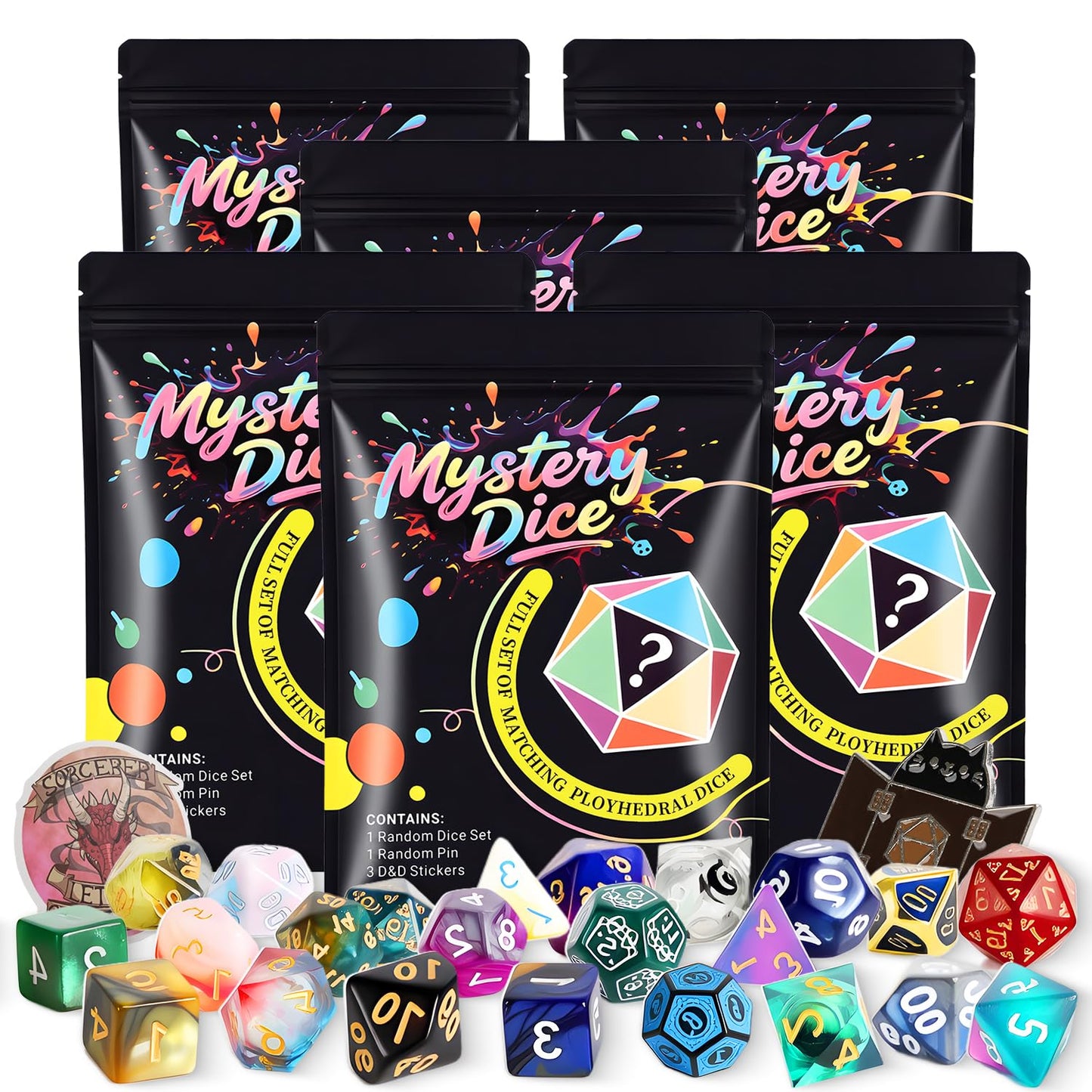 Coyeekn Mystery Dice Set, DND Dice Set of 7 Polyhedral Dice - 1 in 10 Chance to Get Legendary Dice, Dice Goblin, Suitable for Role Playing DND Gift (Mystery Pack of 6)