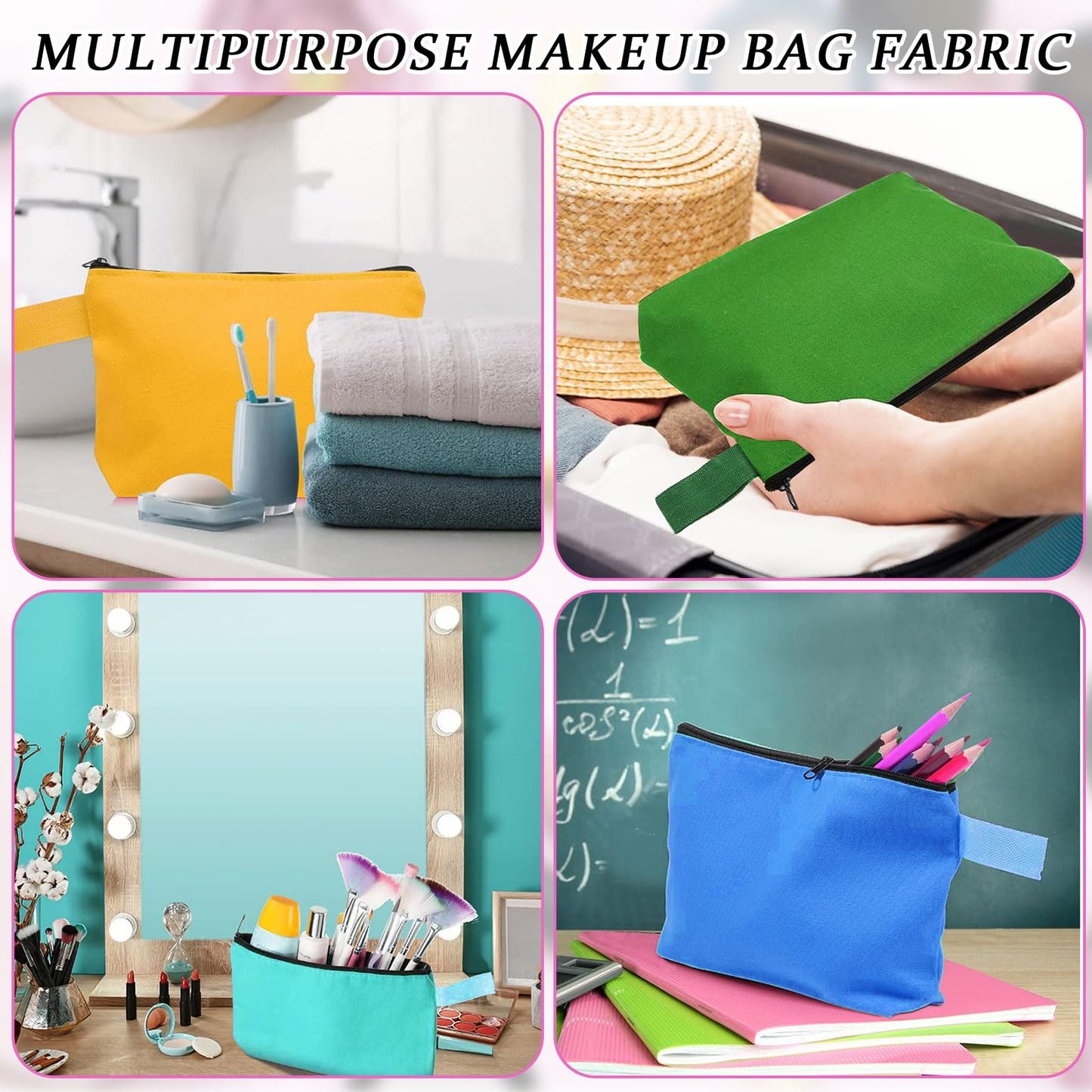 40 Pcs Canvas Makeup Bags Travel Cosmetic Pouch with Zipper Portable Multi Purpose Blank Small Traveling Zippered Organizer for Women Purse Toiletry Pencil Bag,10 Colors,7.4 x 5.1 x 1.7 Inch