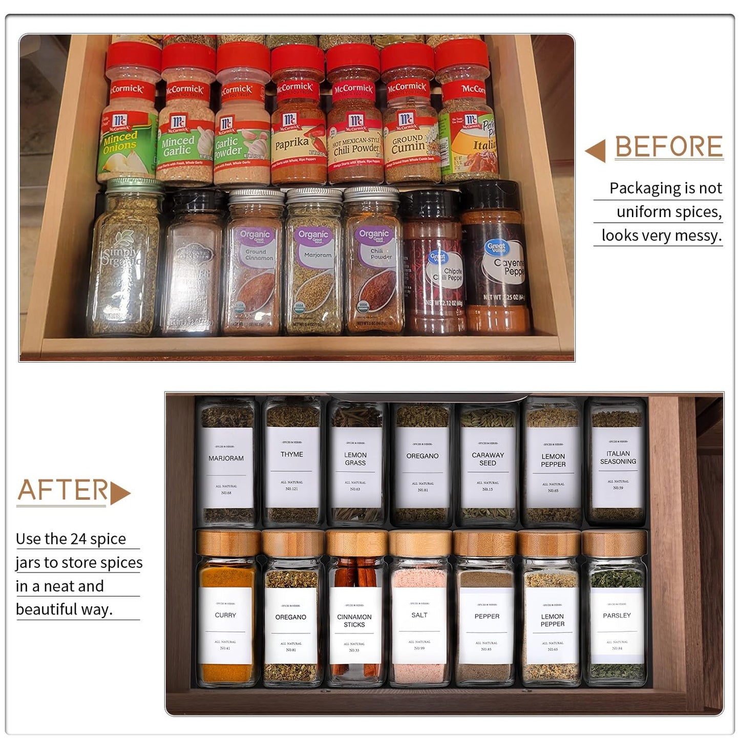 Spice Jars, Spice Jars With Labels-4oz 24pcs, Spice Containers With Bamboo Lids, Seasoning Containers With White Printed Spice Labels, Kitchen Organizer,Spice Bottle