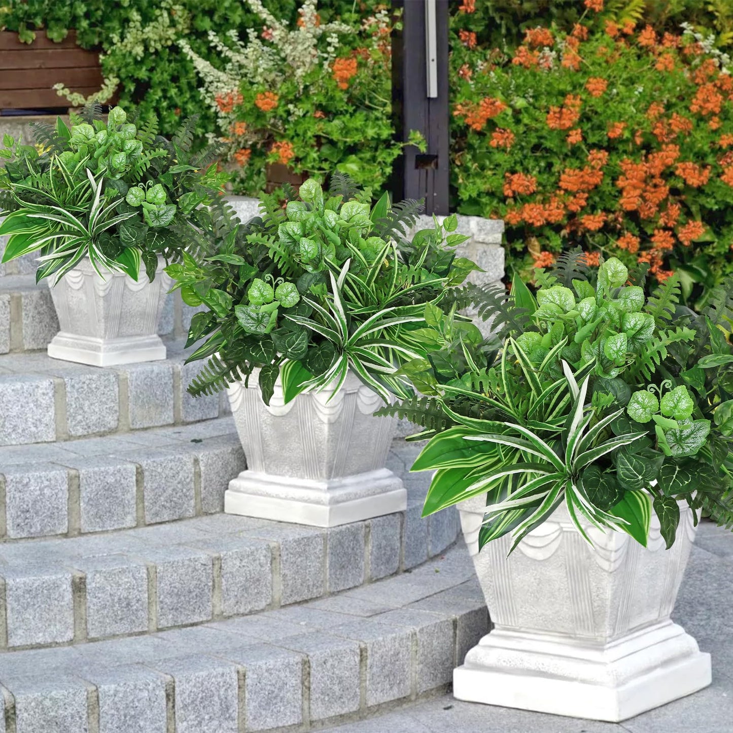 DEMIUKO 18PCS Artificial Plants Outdoor UV Resistant Artificial Greenery Stems Fake Ferns Shrubs Faux Plastic Plants for Planter Garden Patio Porch Window Box Home Decor (Greenery, 18PCS)
