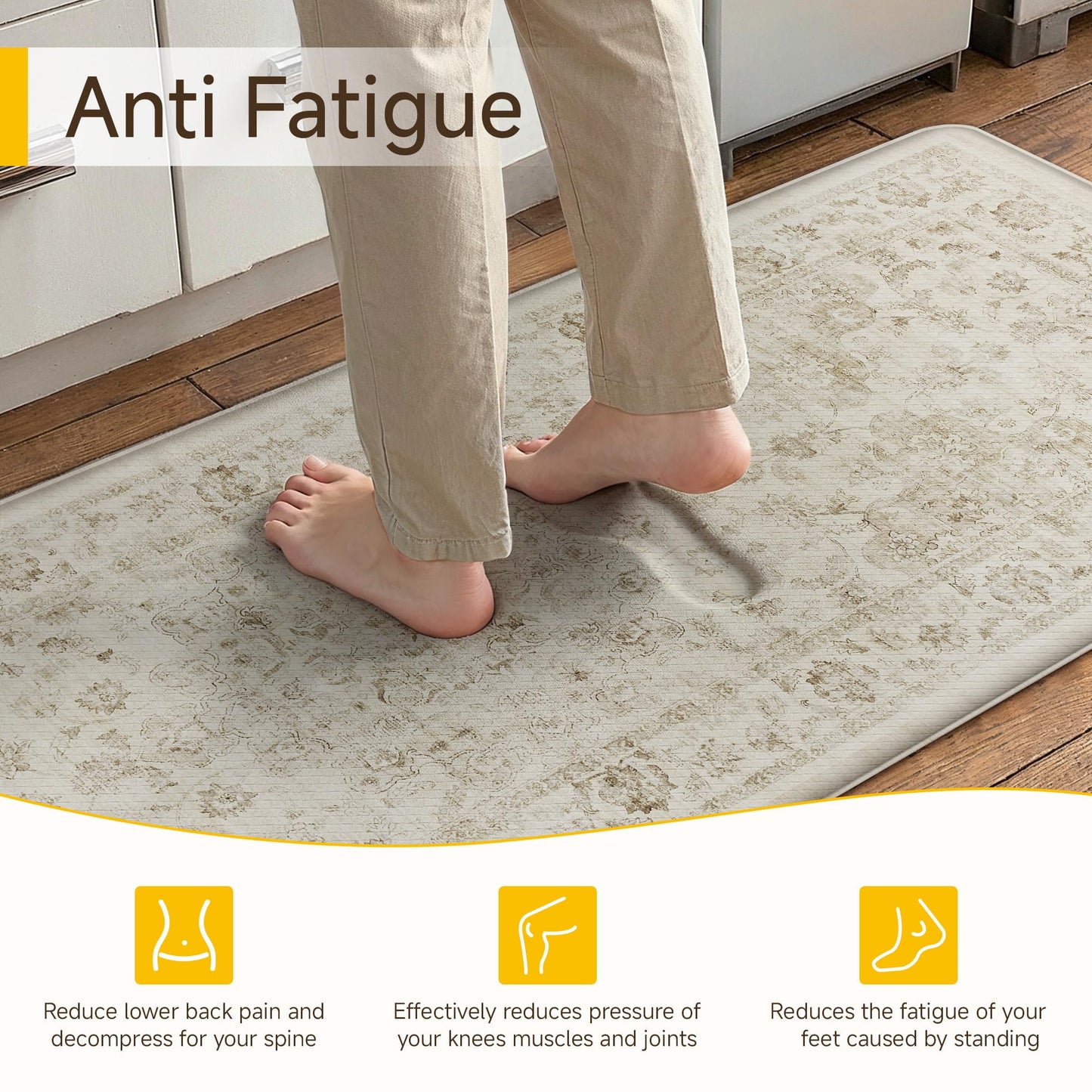 WondRg Kitchen Mats for Floor Set of 2 Anti Fatigue Waterproof Kitchen Rug Beige Neutral Washable Non-Slip Kitchen Mats Comfort Standing Mat Cushioned for Sink Laundry Office 17.3"×47"+17.3"×30"