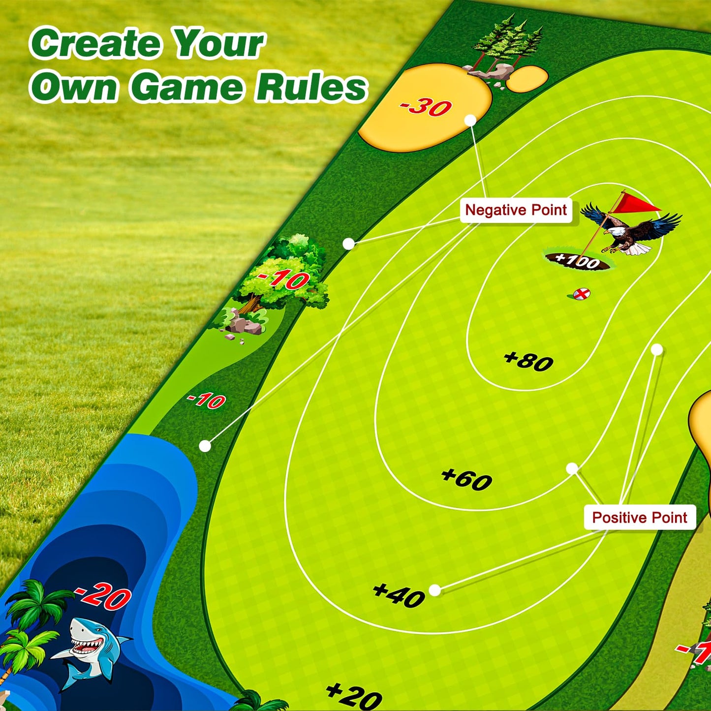 Casual Golf Game Set, HassoKon Golf Game Training Mat Set,Sticker Golf Practice Hitting Mat for Adults Kids Indoor Outdoor Backyard Golf Practice Training(1Pcs Golf Club Included)