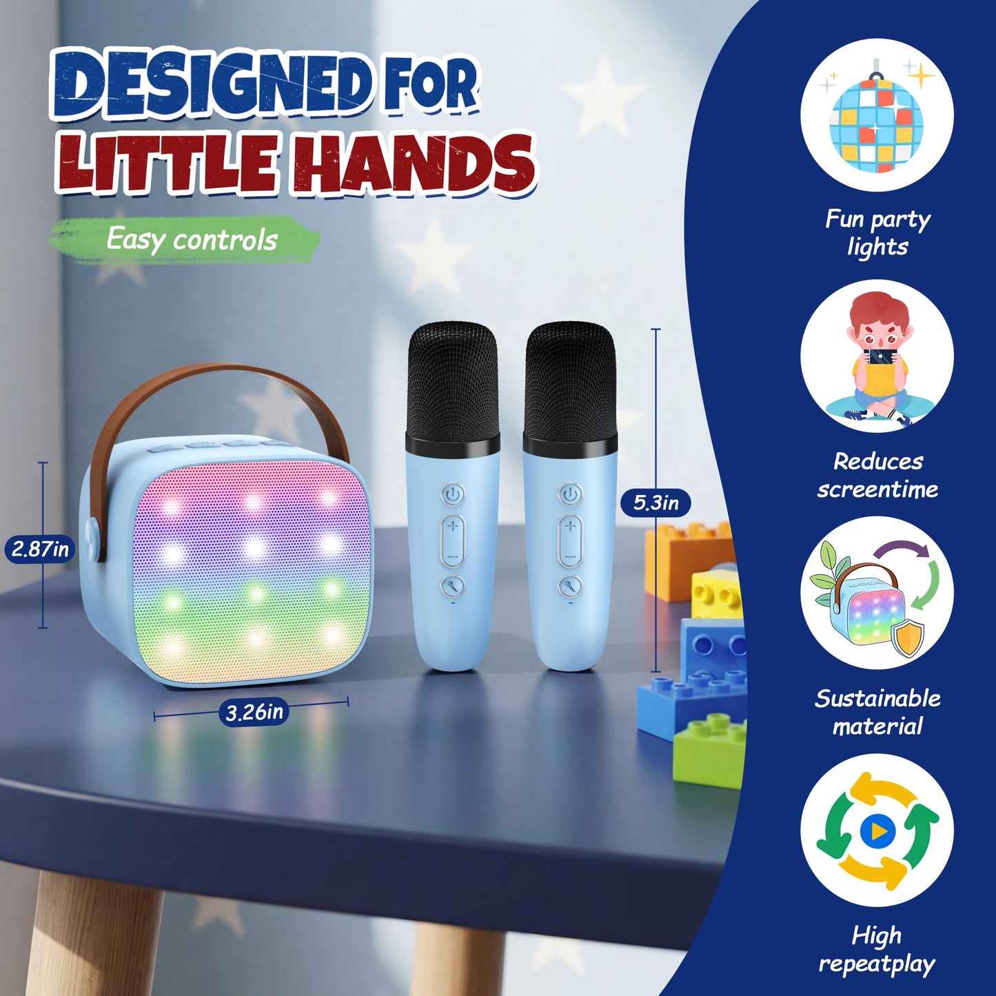 YLL Mini Karaoke Machine for Kids Adults, Bluetooth Speaker with 2 Wireless Microphones, TOP Christmas Birthday Gifts Toys for Girls Ages 3, 4, 5, 6, 7, 8, 9,10,11,12+ Years Old Toddler(Blue)