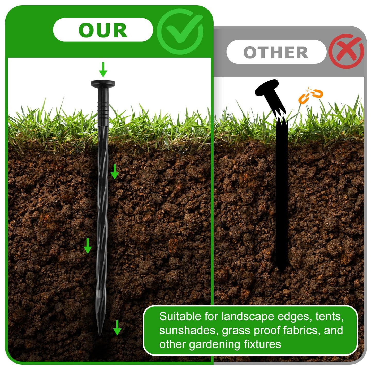 300Pcs 8-Inch Plastic Landscape Edging Spikes, Spiral Anchoring Nails for Weed Barrier, Paver Edging, Landscape Edging, Artificial Turf, Grass Pathways, and More