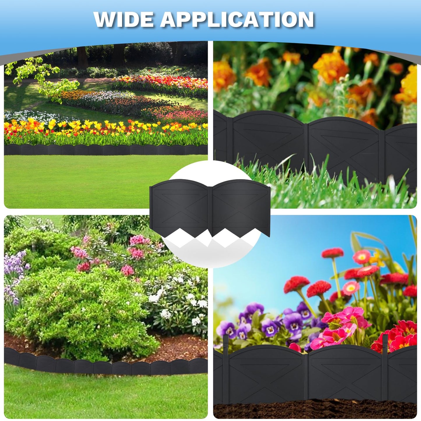 Vashly 20Pcs Black Garden Edging Border, Plastic Garden Edging with 20Ft Length and 20Pcs Anchoring Stakes Kit for Lawn, Flower Garden, Outdoor Patio, Pathway