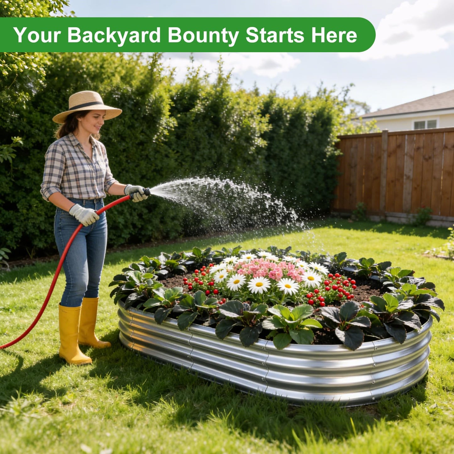 Galvanized Raised Garden Bed - 4x2Ft Heavy Duty Steel Planter Box Outdoor for Vegetables, Fruits, Flowers & Backyard Gardening, Easy Assembly Large Raised Garden Stock Tank