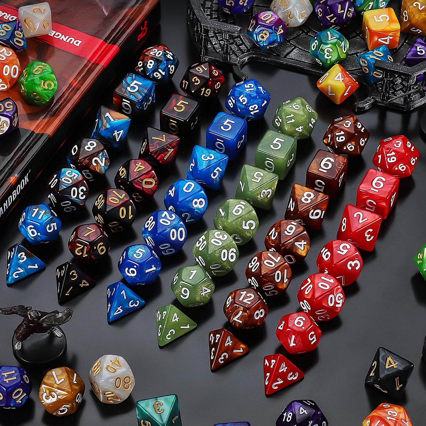 QMay DND Dice Set 20 X 7 Polyhedral Dice (140pcs) with 1 Large Flannel Bag, D&D Dice (D4 D6 D8 D10 D% D12 D20) for Dungeons and Dragons RPG MTG Table Games