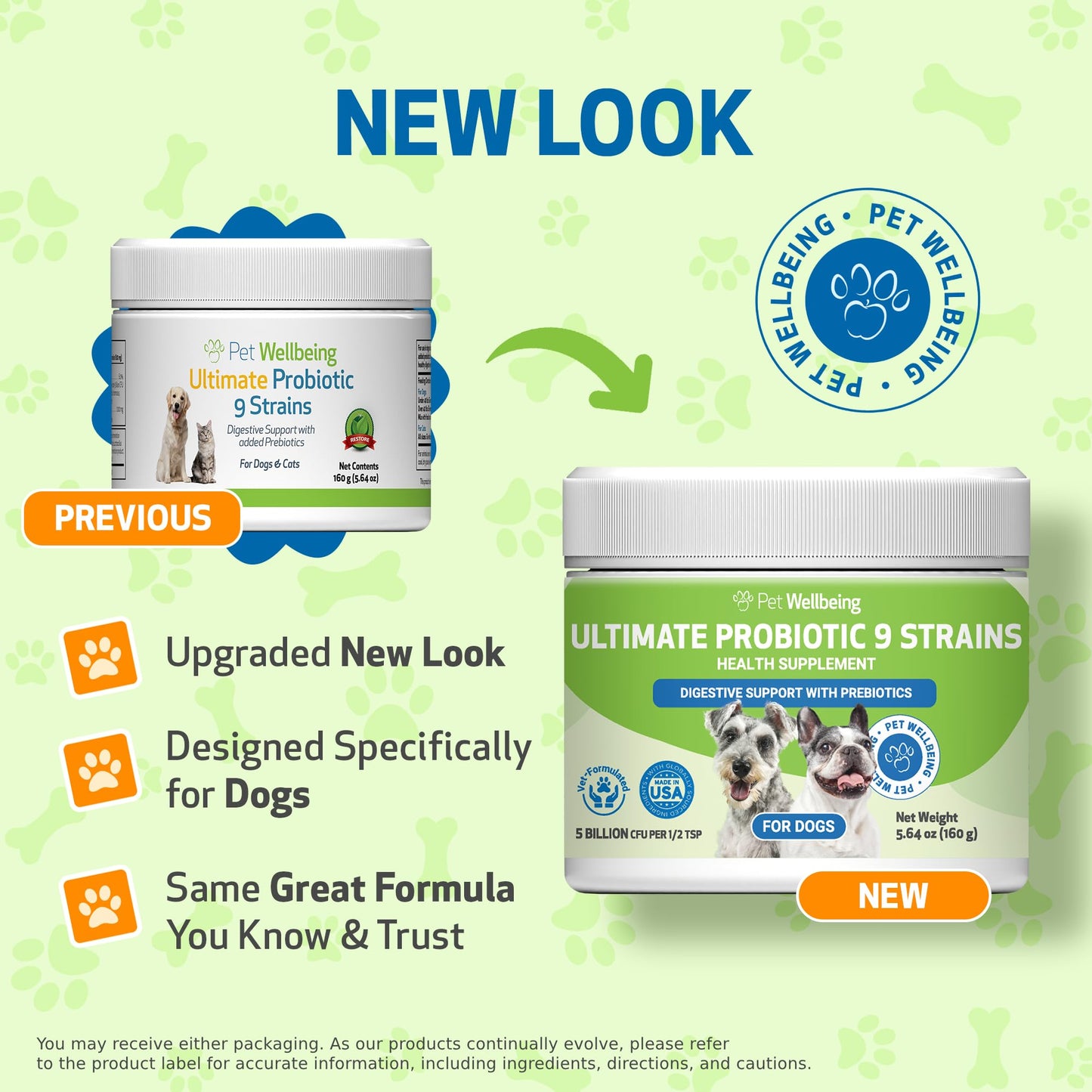 Pet Wellbeing Ultimate Probiotic 9 Strains with Prebiotics for Dogs - Supports the Gut Microbiome and Digestion, Immune System Care, Urinary Tract Health, FOS, 2.5 billion CFU - 5.64 oz (160 g) Powder