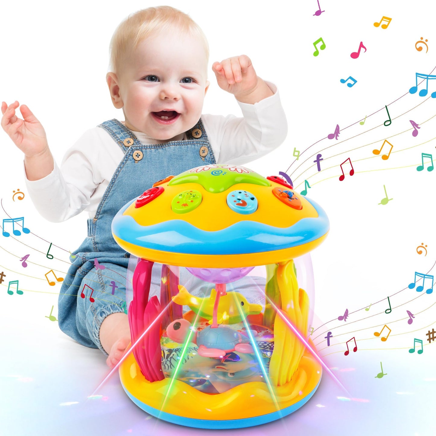 M SANMERSEN Baby Toys 6 to 12 Months - Ocean Projector Light Up Toys Musical Baby Toys for 12-18 Months Crawling Learning Tummy Time Toys for 1 2 3 Year Old Infant Boys Girls Gifts