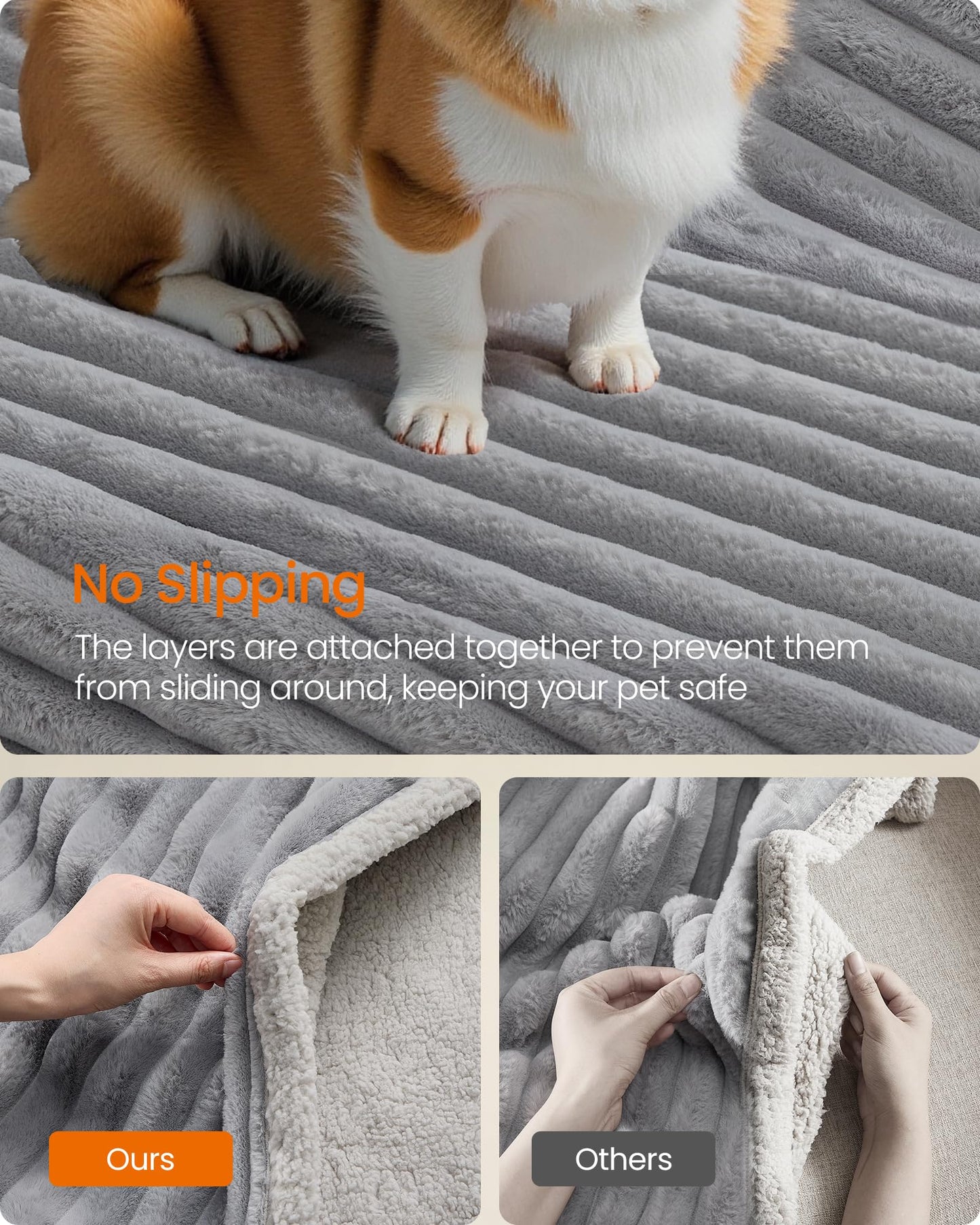 Feandrea Waterproof Dog Blanket, XL, 203 x 152 cm, Pet Blanket for Large and Extra Large Dogs, Machine Washable, Reversible Dog Couch Cover Protector, Dove Gray and Light Gray UPPB038G01