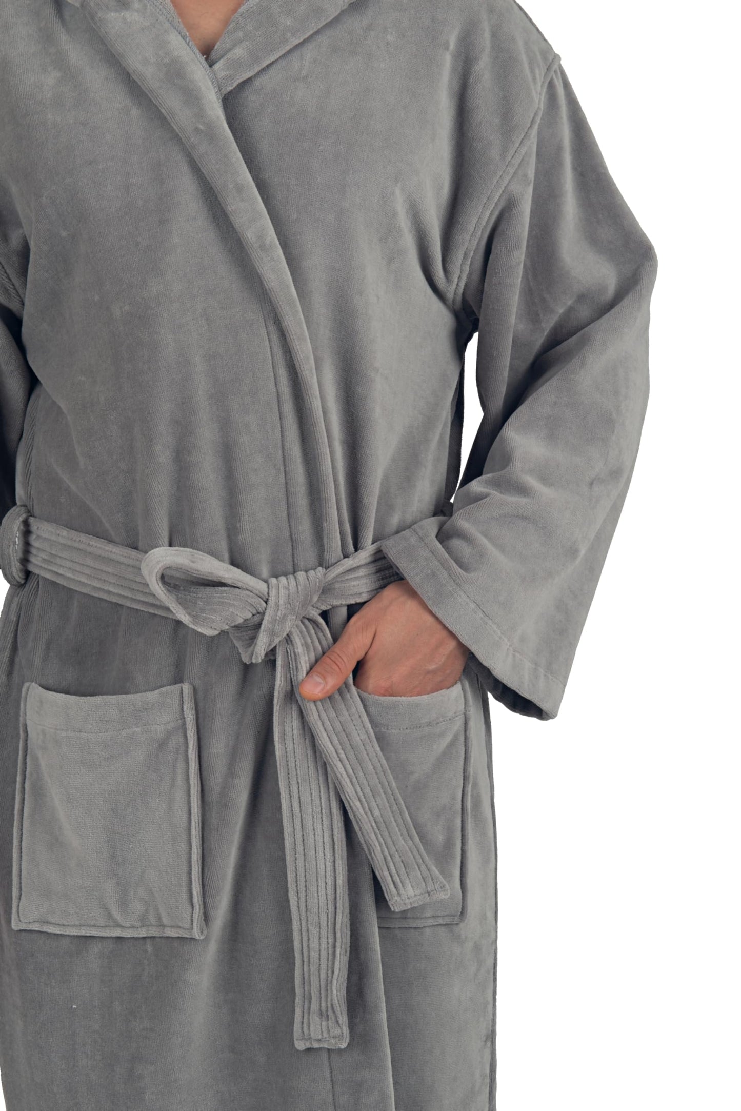Alpine Swiss Dane Mens Hooded Bathrobe Pure Cotton Terry Cloth Long Robe for Men Super Absorbent Quick Drying Luxury Spa Robe GRY XL/2XL