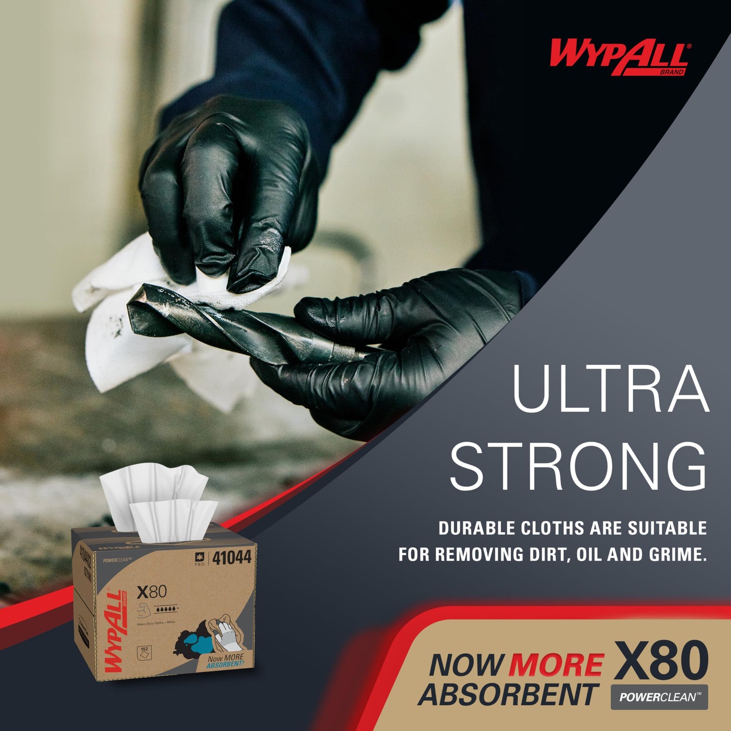 WypAll® PowerClean™ X80 Heavy Duty Cloths (41044), Brag Box, Extended Use Towels, White (160 Sheets/Pack, 1 Packs/Case, 160 Sheets/Case)
