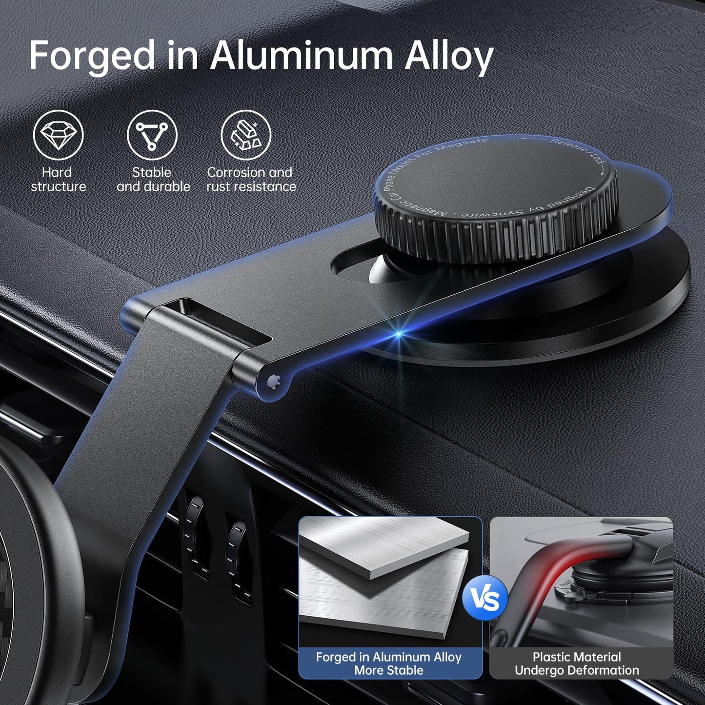SYNCWIRE Fits MagSafe Car Mount for Universal Dashboard,Tesla Screen,Magnetic Phone Holder for Car, Foldable Aluminum Alloy Arm, Super Stable Car Mount for iPhone 17 Pro Max 16 15 14 13 12&All Phones