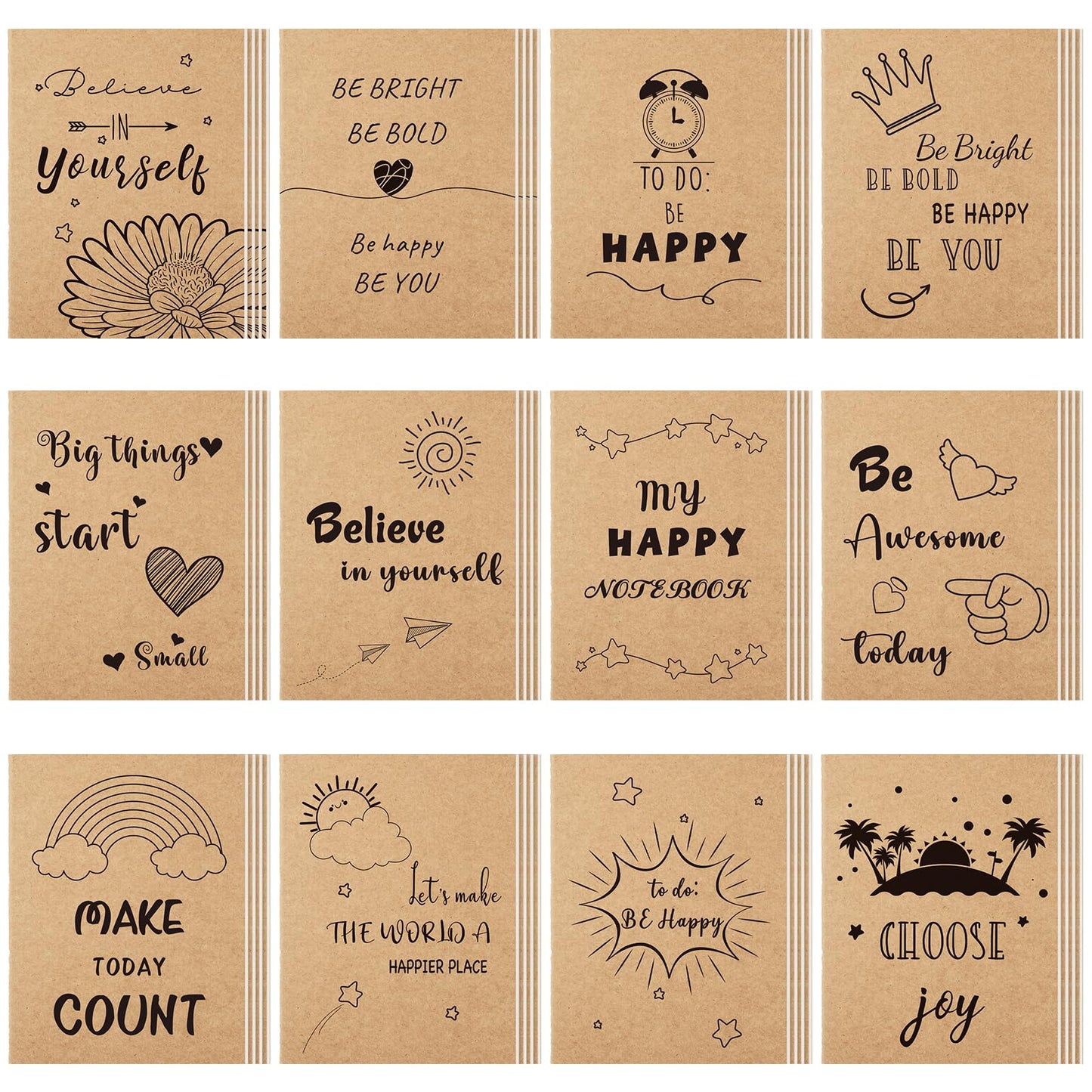 48 Pack Mini Notebooks Bulk, Motivational Journals Kraft Paper Notebook 40 Lined Page Funny Small Pocket Notebook Brown Mini Journals for Kids School Office Prizes Travel (4.1 x 5.5 Inch)