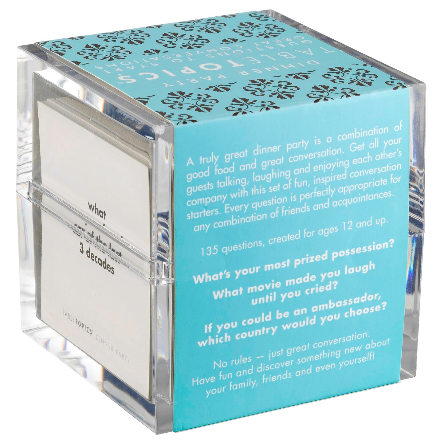 TableTopics Dinner Party Question Card Game - 135 Entertaining Conversation Starter Cards for Dinner Table with Adult Friends, Getting to Know You Game.