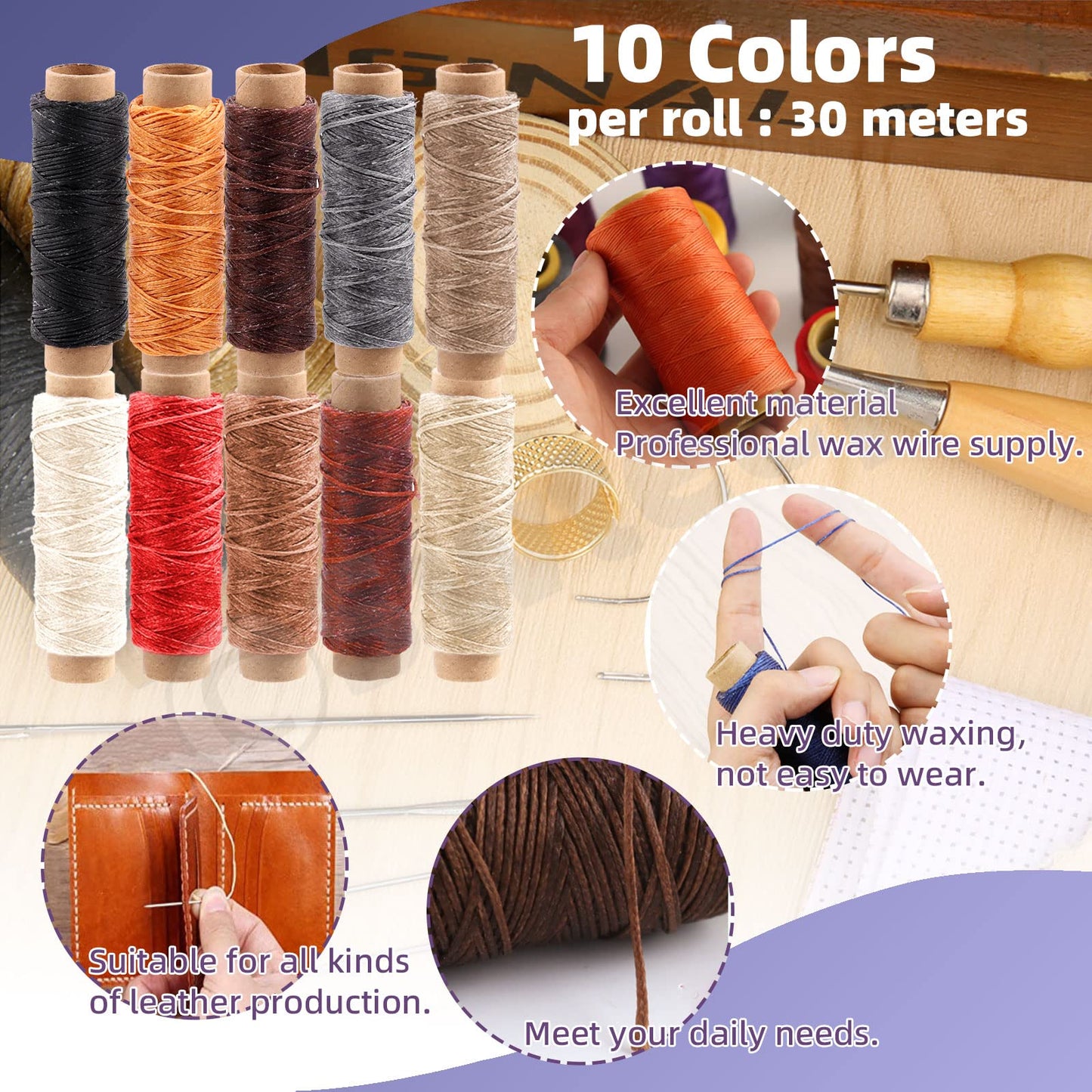 Swpeet 46Pcs Leather Kit, Leather Working Tools and Supplies, Leather Craft Tool Kit with Waxed Thread Groover Awl Stitching Punch, Tracing Wheel, Sewing Needles, Other Leather Crafting Tools