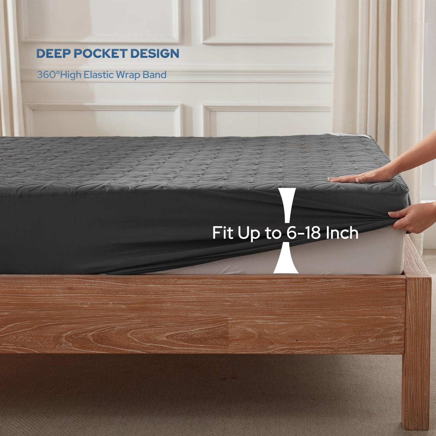 BEDLORE Waterproof Mattress Protector, King Size Mattress Pad with Deep Pocket 6"-21" Depth, Soft & Noiseless Dirt-Proof Bed Mattress Cover Washable for Home, Bedroom, Hotel (Gray)
