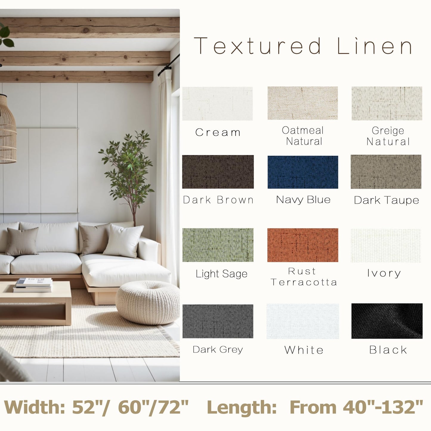 Blackout Curtains 2 Panels 84 Inch Long for Bedroom, Black Out Thermal Curtains, Rideau Salon Opaque, Cream Linen Farmhouse Sound Proof Curtains for Living Room