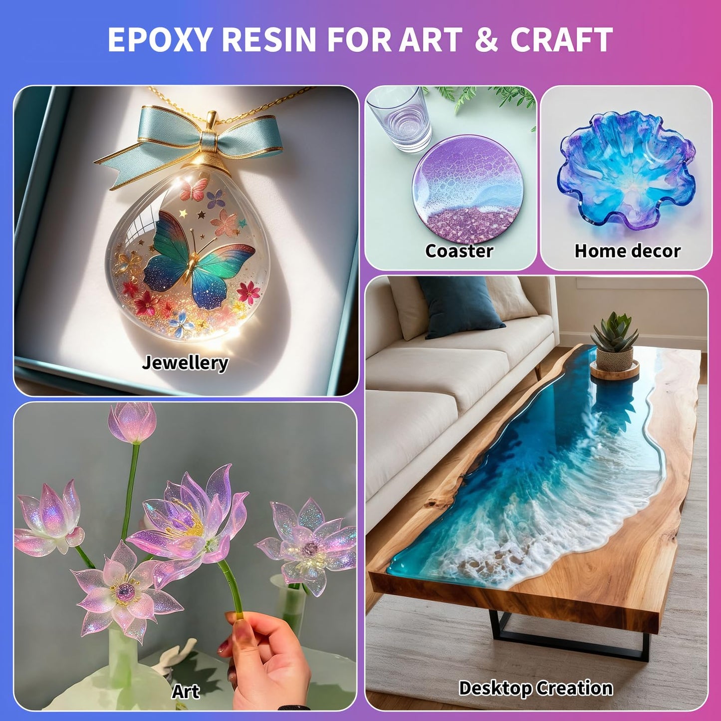 Minlebao Crystal Clear Epoxy Resin Kit 1 Gallon/3.8L, High Gloss Bubble-Free Coating & Casting for DIY Art, Accessory Making, River Tables - 1:1 Ratio with Measuring, Silicone Mold and Usage Tools (1gallon)