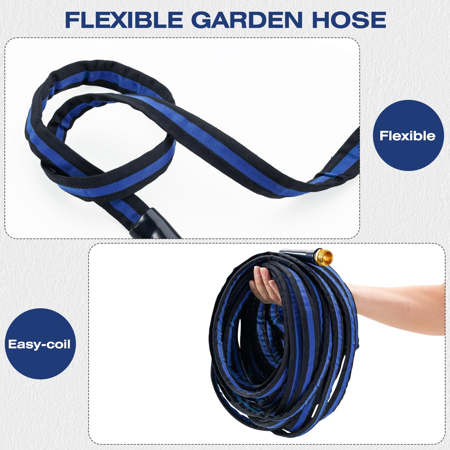 HODUP Ultra Lightweight Garden Hose, Heavy-Duty Kink-Free Flexible, Non-Expanding with Aluminum Brass Fittings, Crush-Proof for Yard/Lawn/Outdoor (Black/Blue, 50 FT)