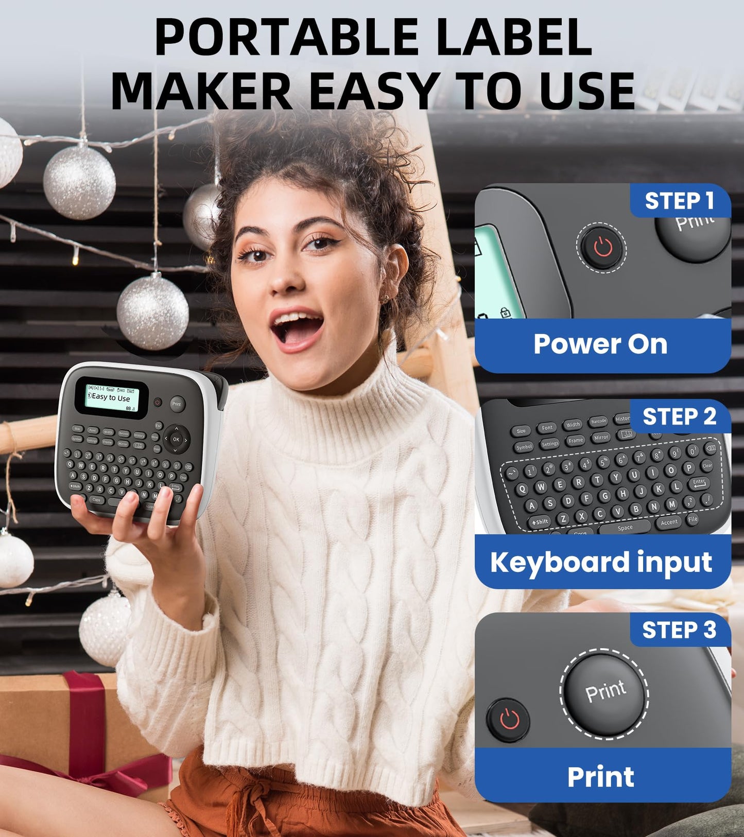 Label Maker Machine with Tape, Label Maker Waterproof Labels, Keyboard Labeler Machine Portable, D210S Desktop Labelmaker Multiple Symbols for Home Small Business Kids Teachers School Supplies