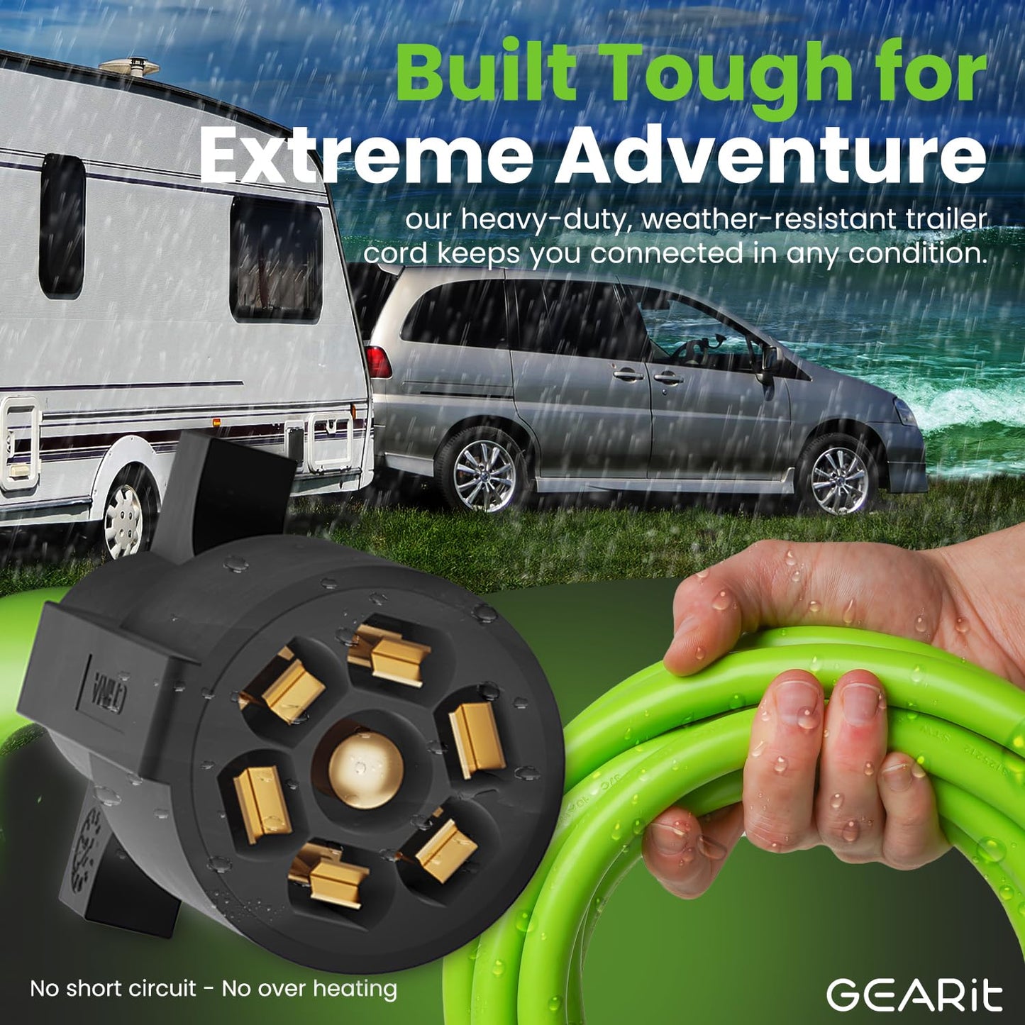 GEARit 7-Way Trailer Extension Cord (1 Foot) 7-Pin Trailer Plug Inline Cord Wire Harness Cable Double Prongs Connector for Gooseneck Hitch, Truck, Camper, RV - 1ft feet