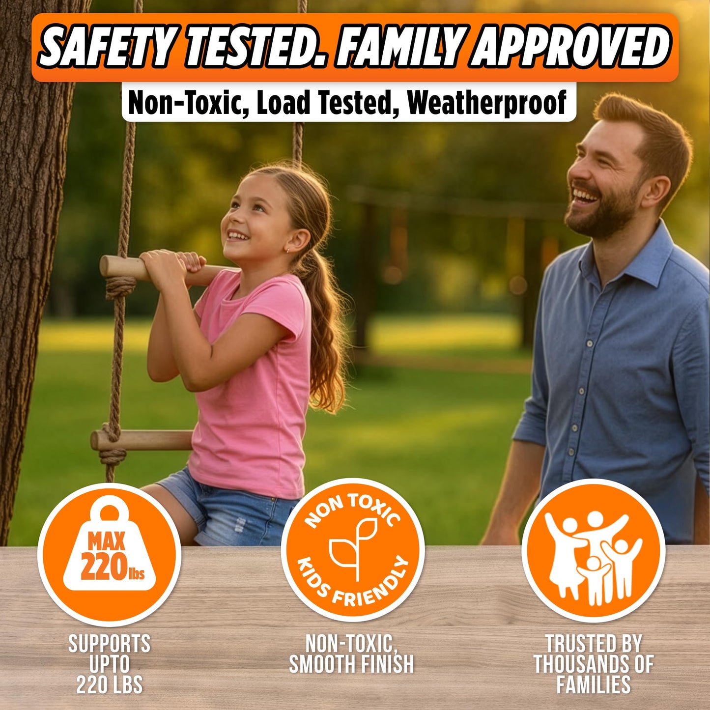 Trailblaze Premium Climbing Rope Ladder for Kids 6ft Wooden, Playset Rope Ladder Swing Set, Safe & Secure Outdoor/Indoor, Playground Rope Ladder