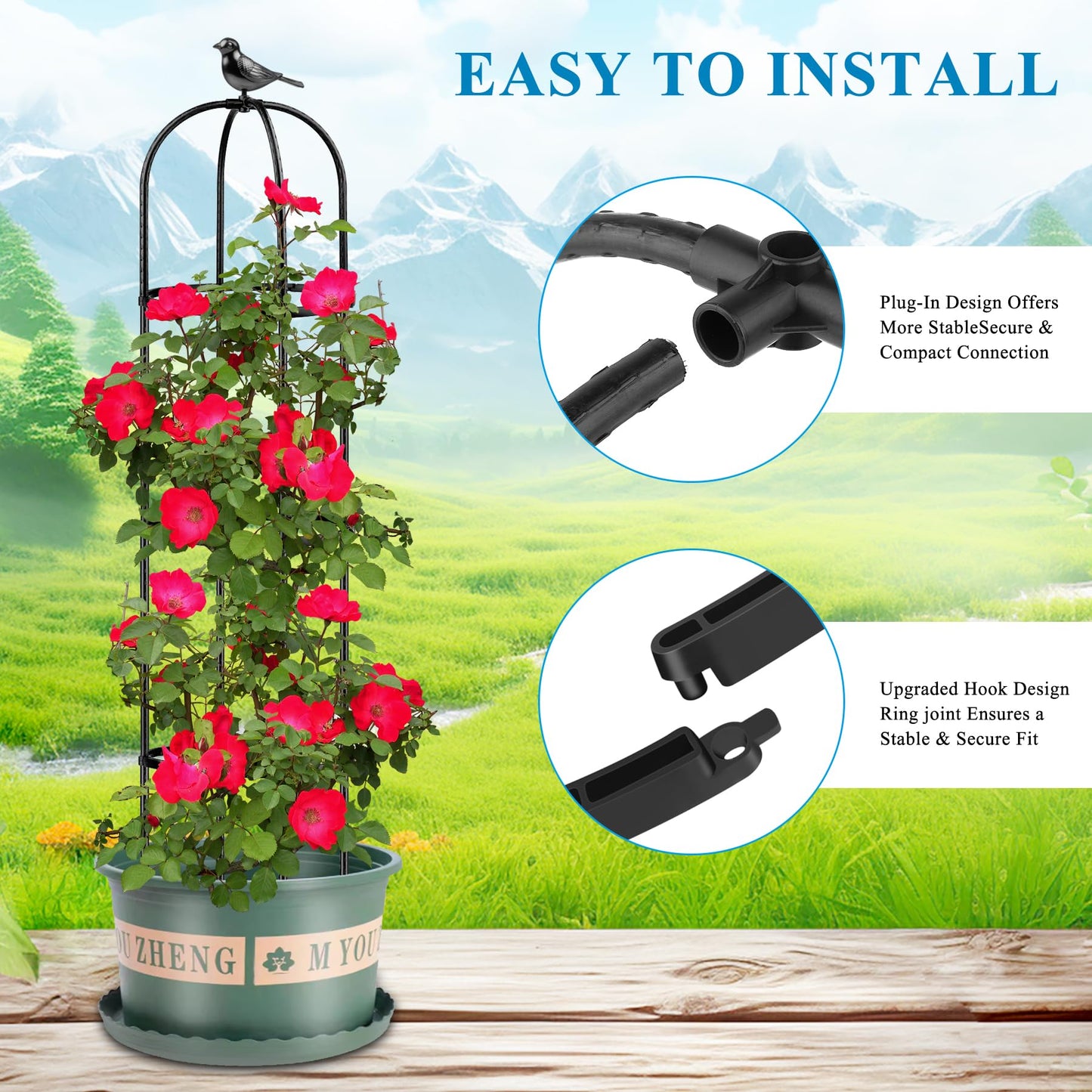 2 pcs Tower Obelisk Garden Trellis,Rustproof Metal Garden Obelisk for Climbing Plants Indoor Outdoor,Trellis Plant Support for Potted Plants,Vegetable, Fruits, Flowers.