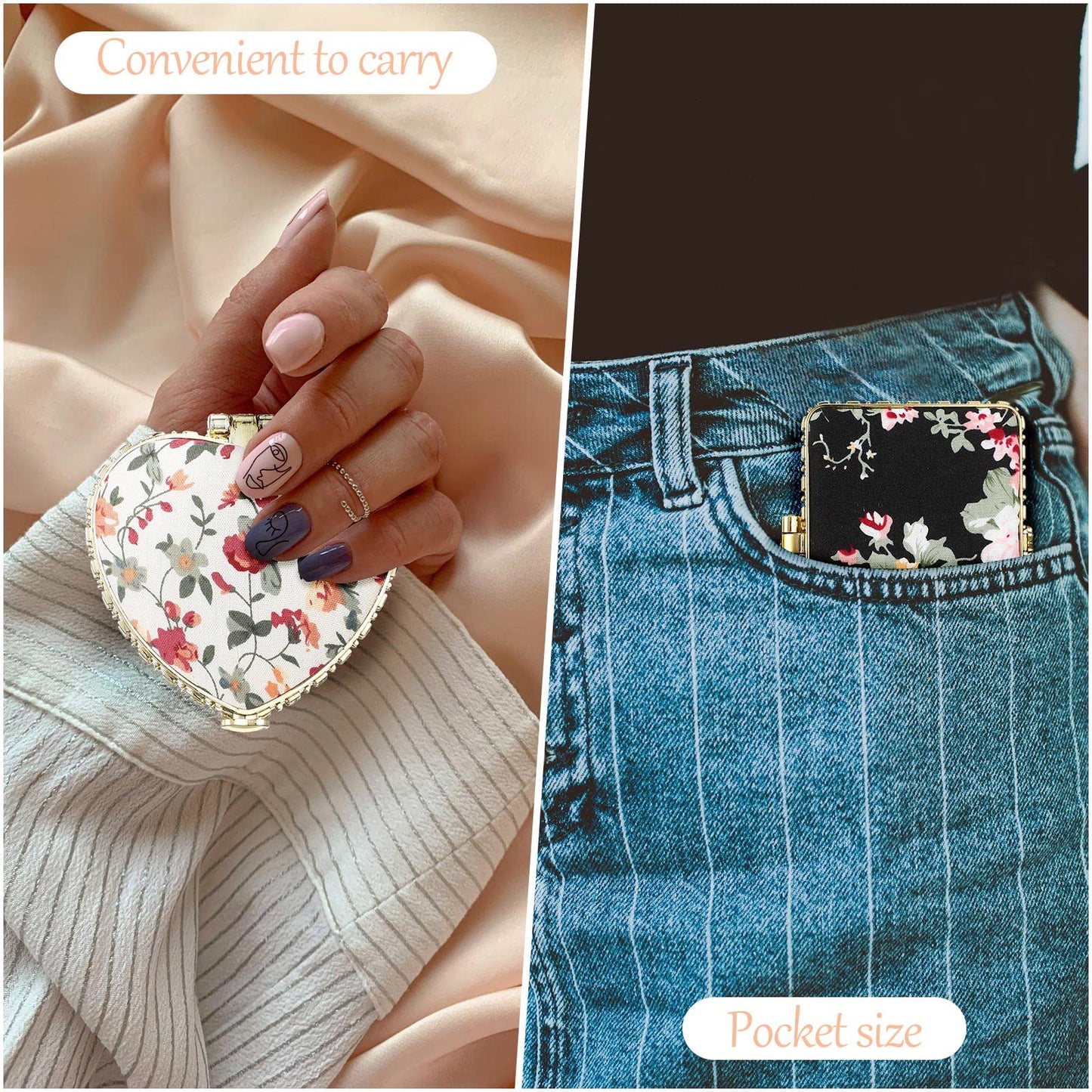 Remerry 48 Pieces Compact Mirror for Purse Small Flower Pocket Mirror Portable Floral Retro Folding Tea Party Favors Makeup Travel for Women Mother (Stylish Style)