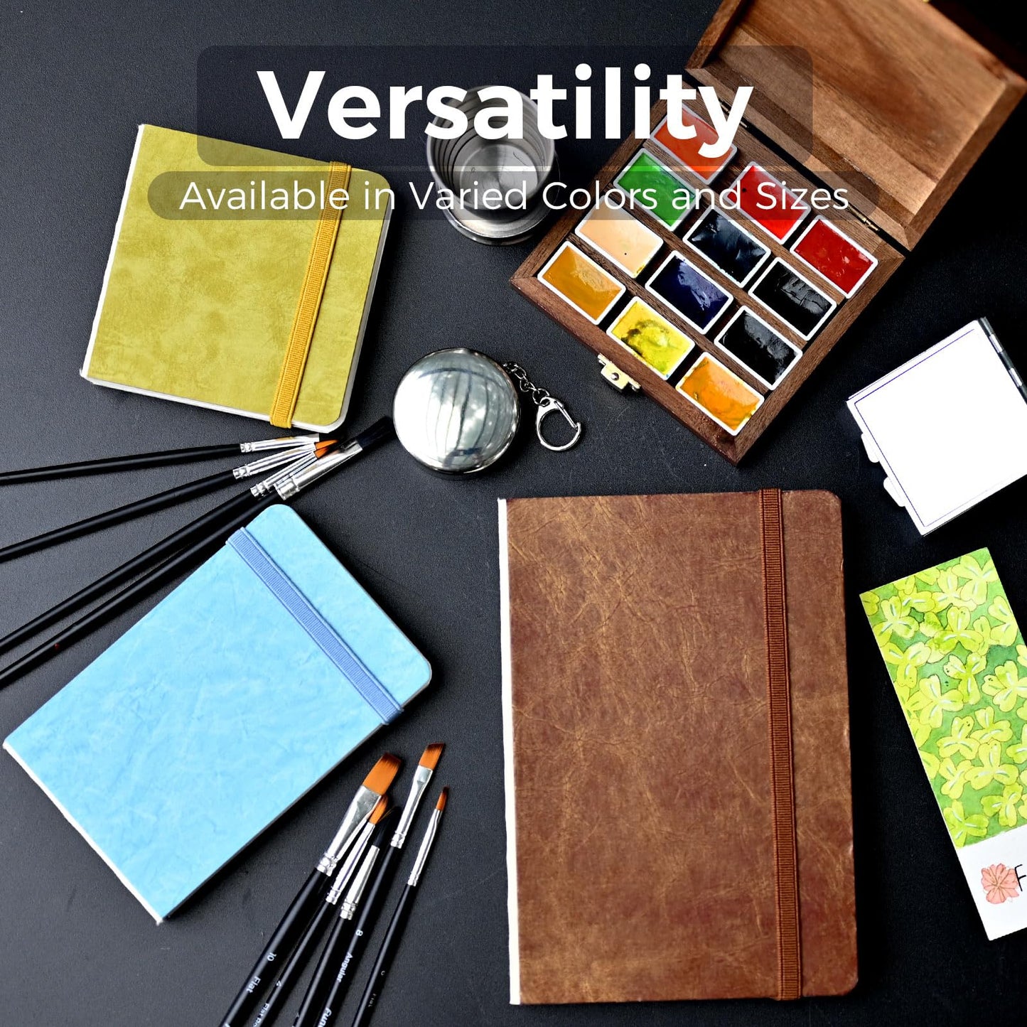 Funto Watercolor Journal, 7.5x5", 2 Packs, 44 Pages Each, Cold-pressed 100% Cotton, Pearlescent PU Leather Brown Cover, Art Supplies for Mixed Media