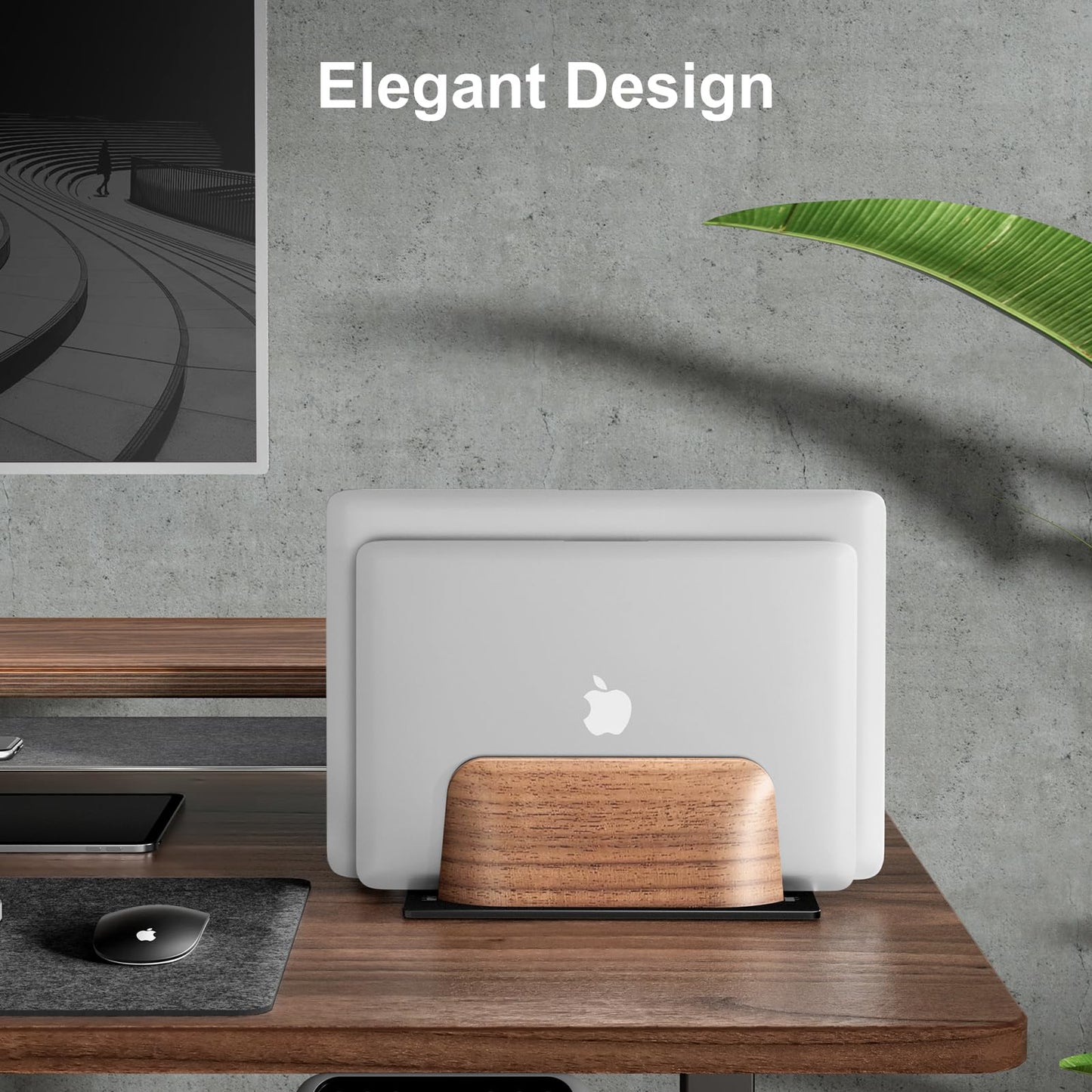 UPERGO Double Dock Version Vertical Laptop Stand，Black Walnut Laptop Holder (Black Walnut)