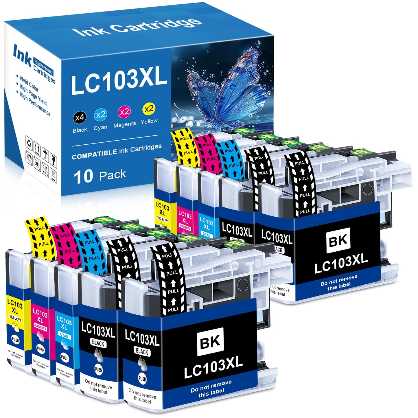 Compatible LC103 Ink Cartridges Combo Pack High Yield Replacement for Brother LC103 103XL Ink Cartridges for DCP-J152W MFC-J245 J285DW J450DW J470DW J475DW Printer (10-Pack, 4BK/2C/2M/2Y)