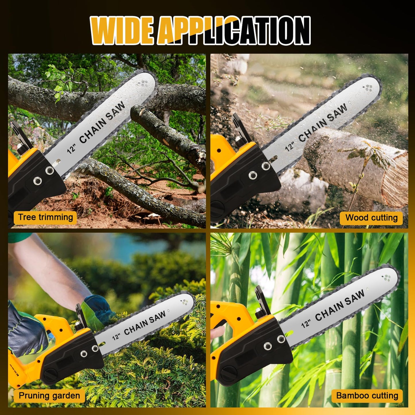 Brushless Chainsaw Compatible with Dewalt 20V Battery, 12 Inch Mini Chainsaw Cordless with 3 Chains and Security Lock Handheld Electric Chainsaw for Wood Cutting, Tree Trimming (No Battery)