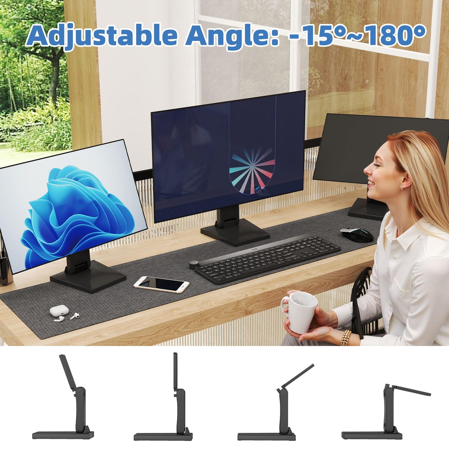 Adjustable Metal Folding Monitor Bracket for Touch Screen Desk Mount with VESA Hole 75x75mm&100x100mm All in Single PC Stand (Black)