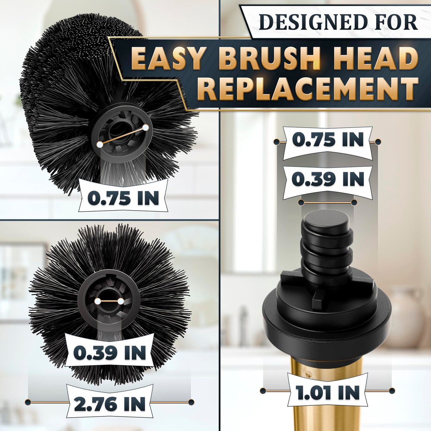 Novsix Stainless Steel Toilet Brush and Holder for Bathroom Toilet Bowl Cleaner Brush Set, Brushed Gold