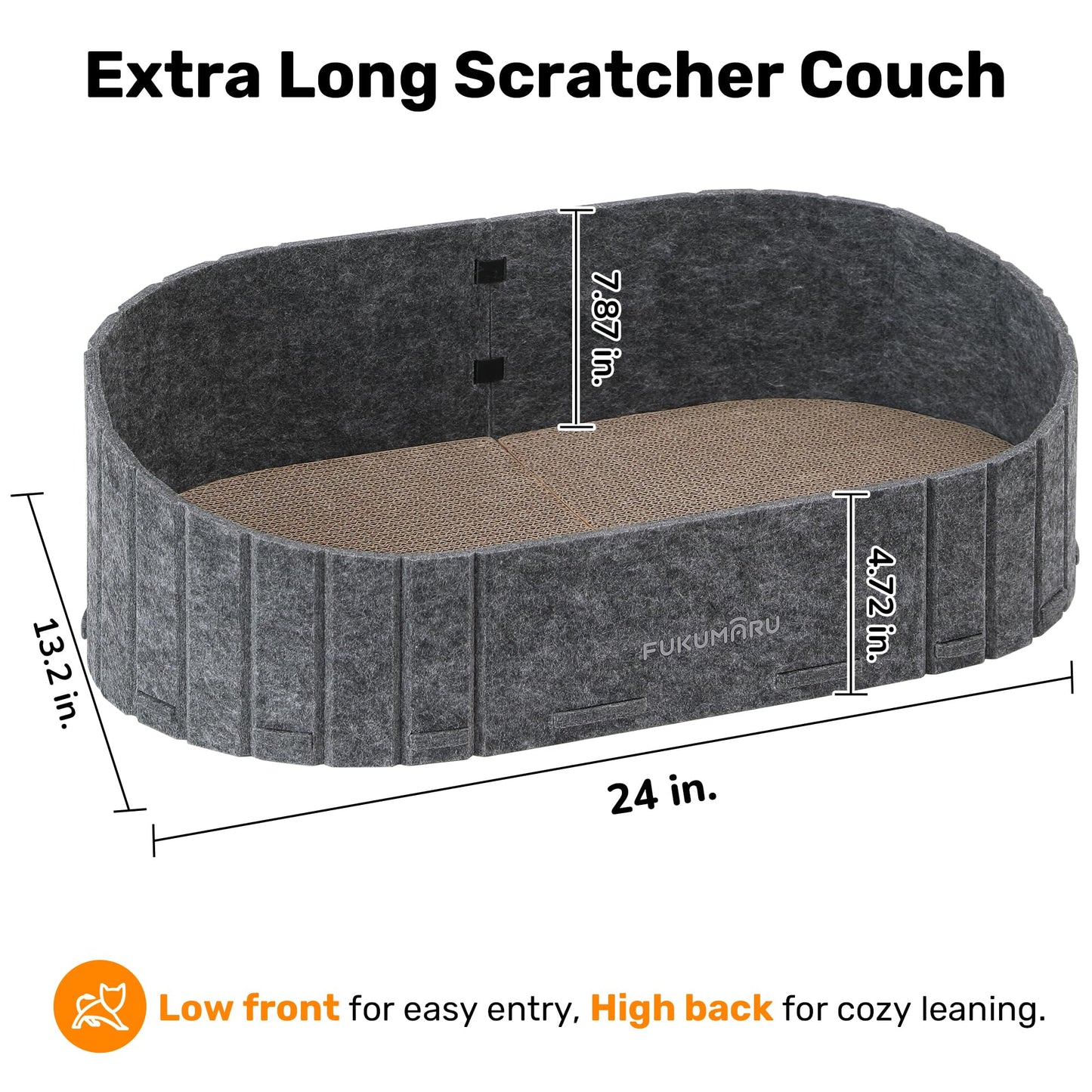 FUKUMARU Cat Scratcher, 24 Inch Sofa Shape Cat Scratcher Couch Bed, Reversible Detachable Cats Scratching Board, Round Cats Scratch Pads Refill Indoor, Dark Grey