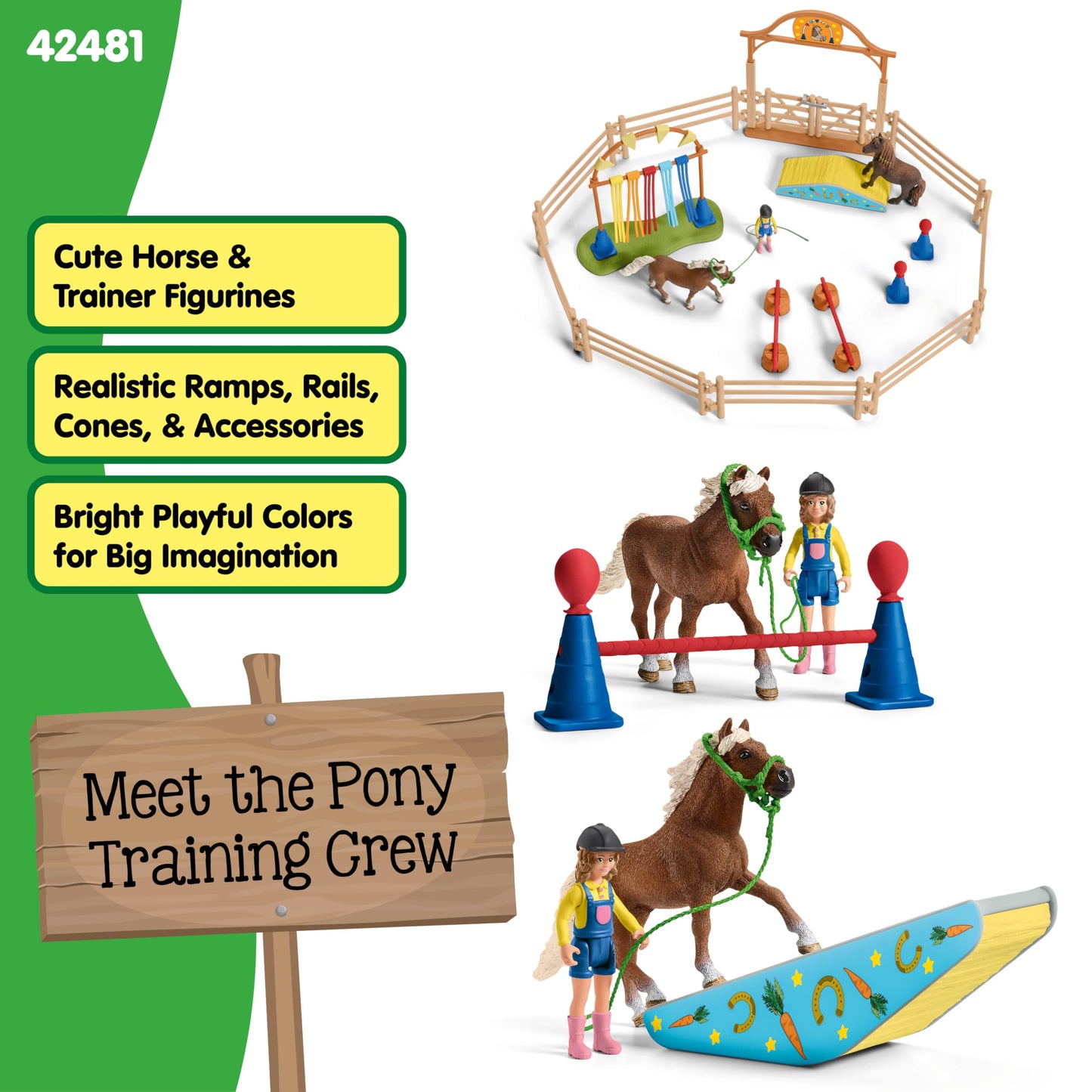 Schleich Farm World - 48PC Pony Agility Training Set with 2 Horse Figurines, Poseable Figure and Accessories - Horse Toys for Girls, Boys - Educational Animal Toys for Kids, Toddlers Ages 3+ | 42481