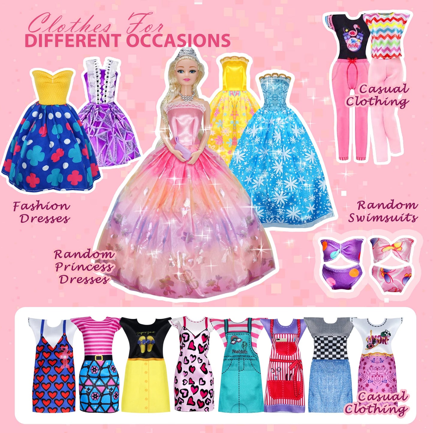 Doll Closet Clothes and Accessories - 135Pcs with Dolls Storage Organizer Wardrobe Sets, Princess Fashion Pack Playset Including Wedding Gowns/Dresses/Shoes/Outfit, Birthday Girls Gifts Age 345678