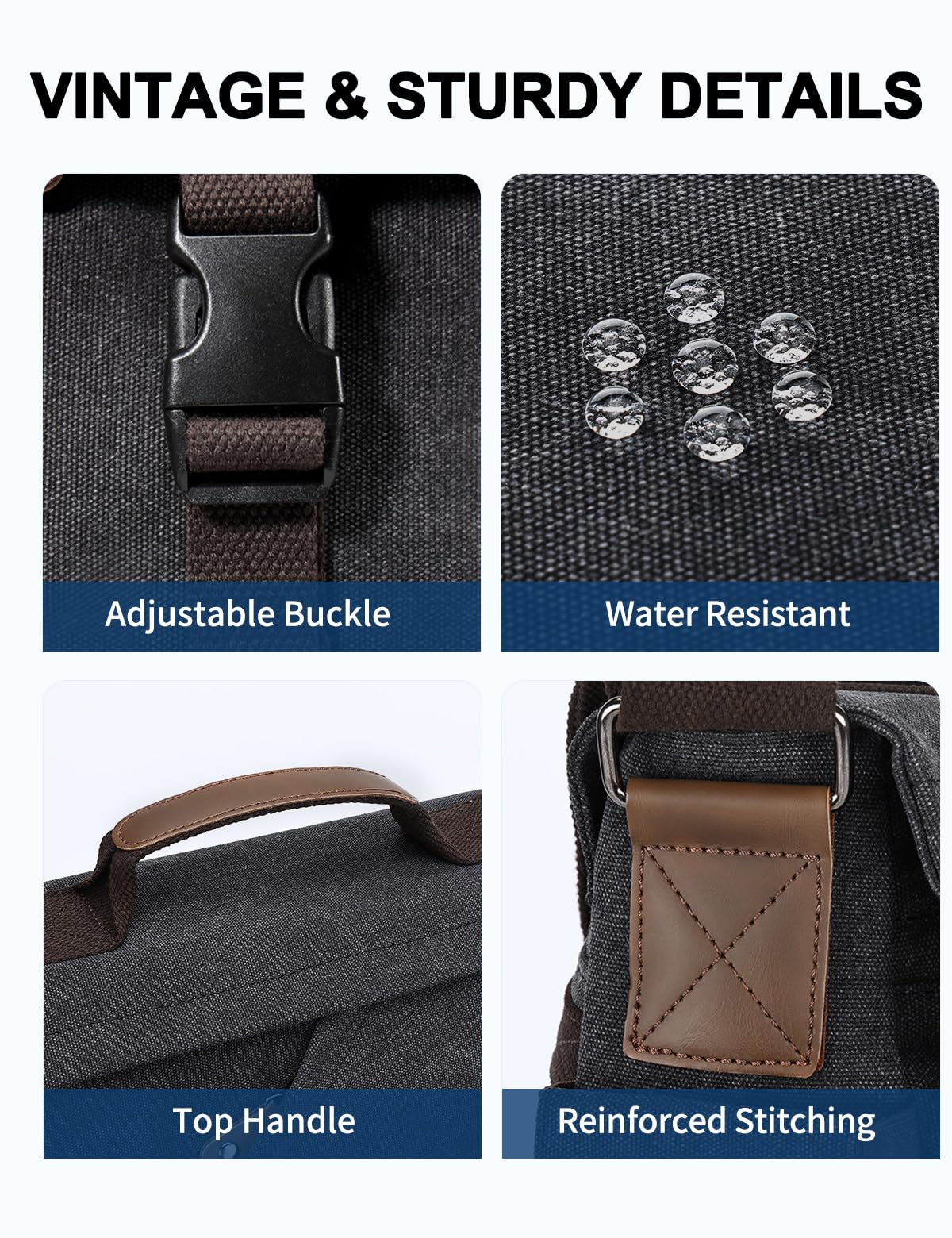 Messenger Bag for Men Women，Kasqo 15.6 Inch Large Canvas Laptop Bag Water Resistant Shoulder Bag Satchel Computer Briefcase for Office Business Travel School Dark Gray