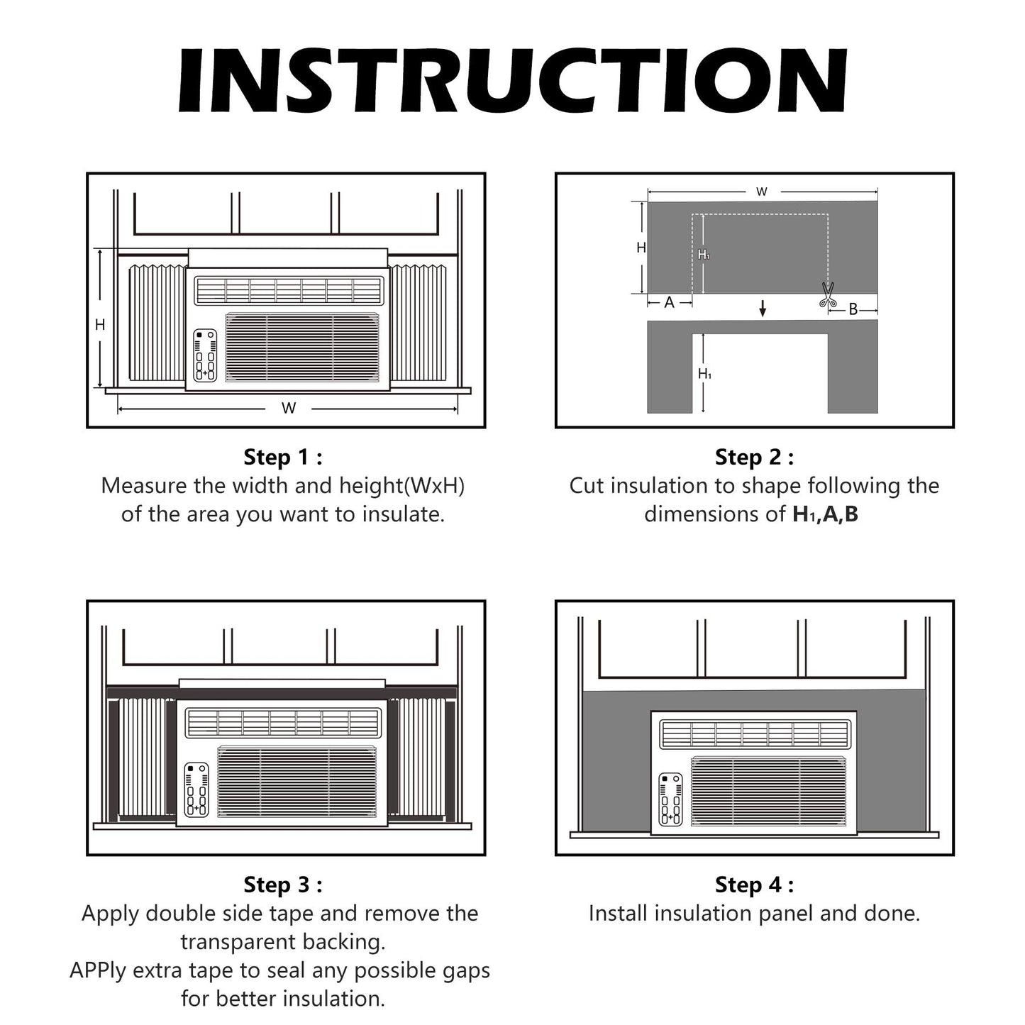 BJADE'S Window Air Conditioner Side Insulated Foam Panel, One-Piece Full Surround Insulation Panels Window Seal Kit, Summer and Winter Heat and Draft Insulating