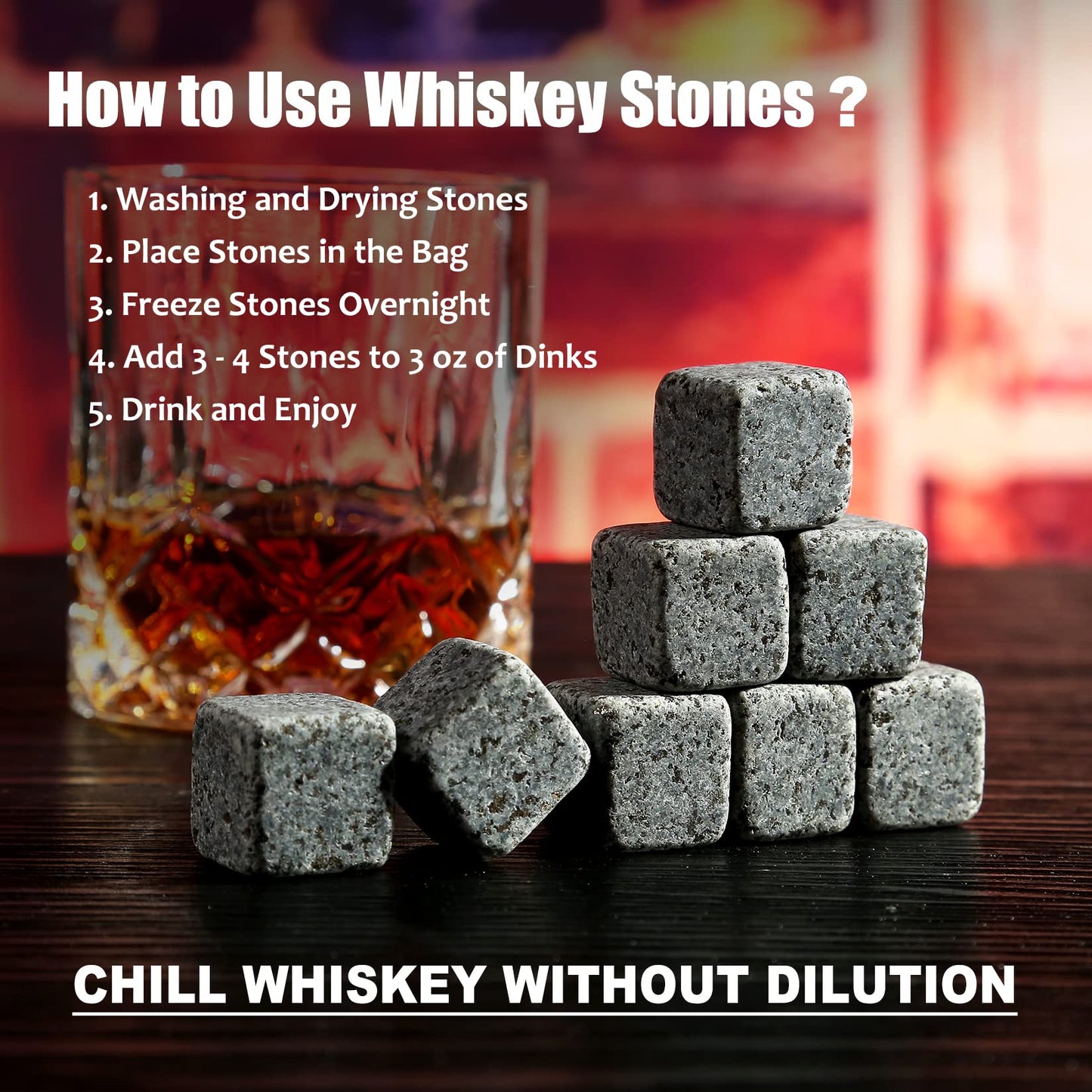 Whiskey Stones Glass Gifts for Men - Bourbon Scotch Whiskey Glasses Set of 2 - Granite Chilling Rocks in Premium Wooden Box - Best Drinking Father's Day Birthday Gifts for Men Him Dad Husband Boss